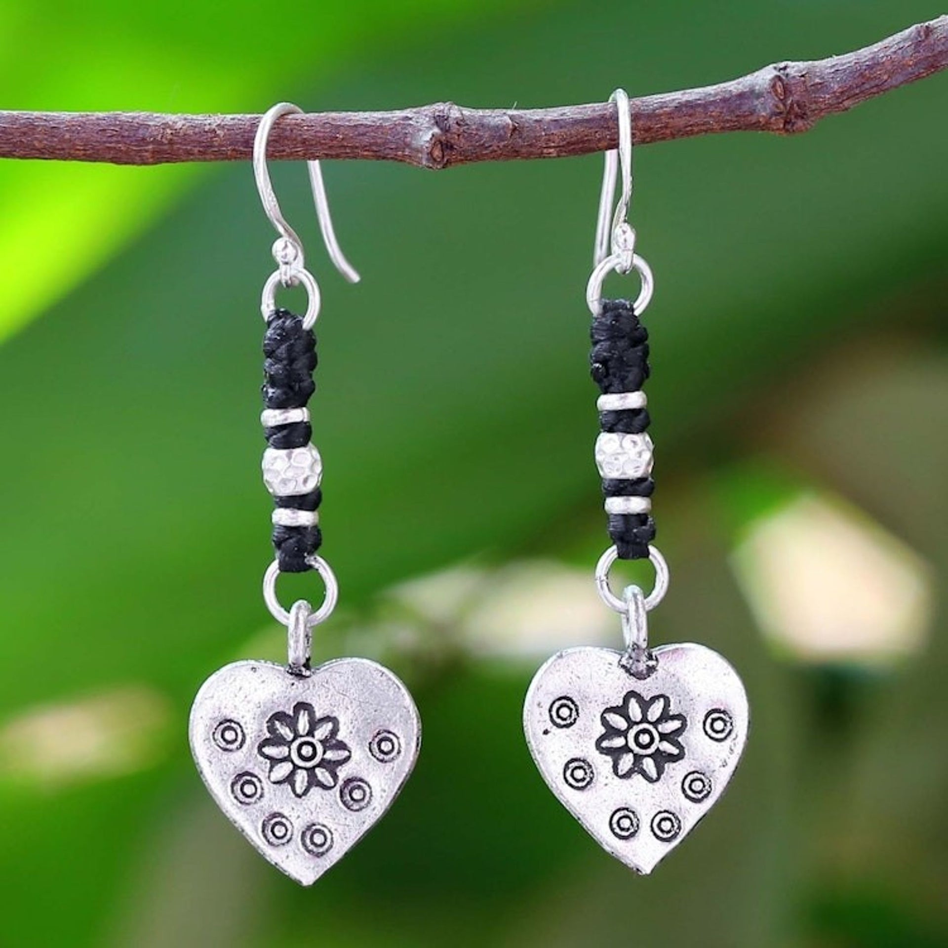 Handcrafted Silver Heart Earrings 'Tribal Hearts'