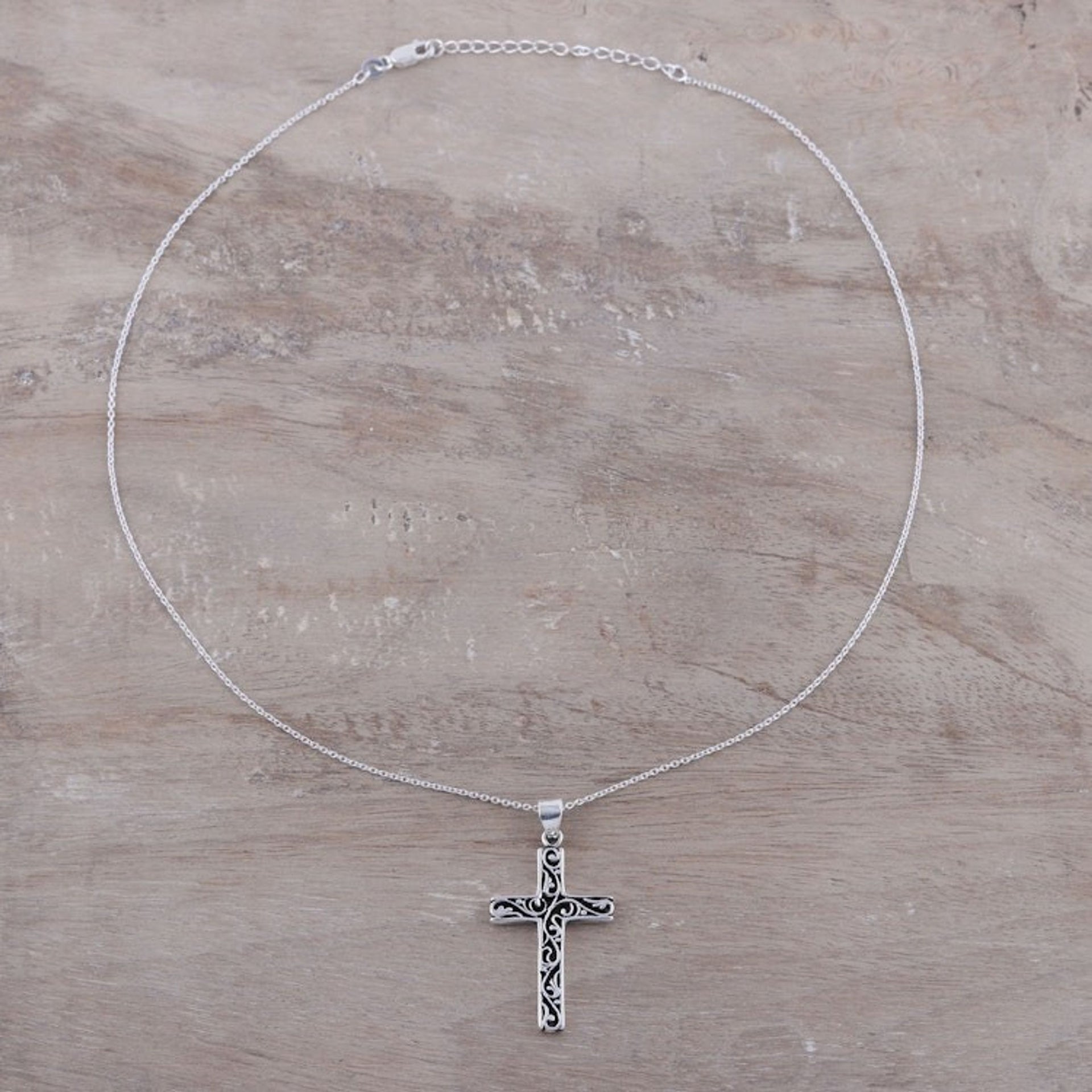 Handcrafted Sterling Silver Ornate Cross Pendant Necklace 'Adorned Cross'