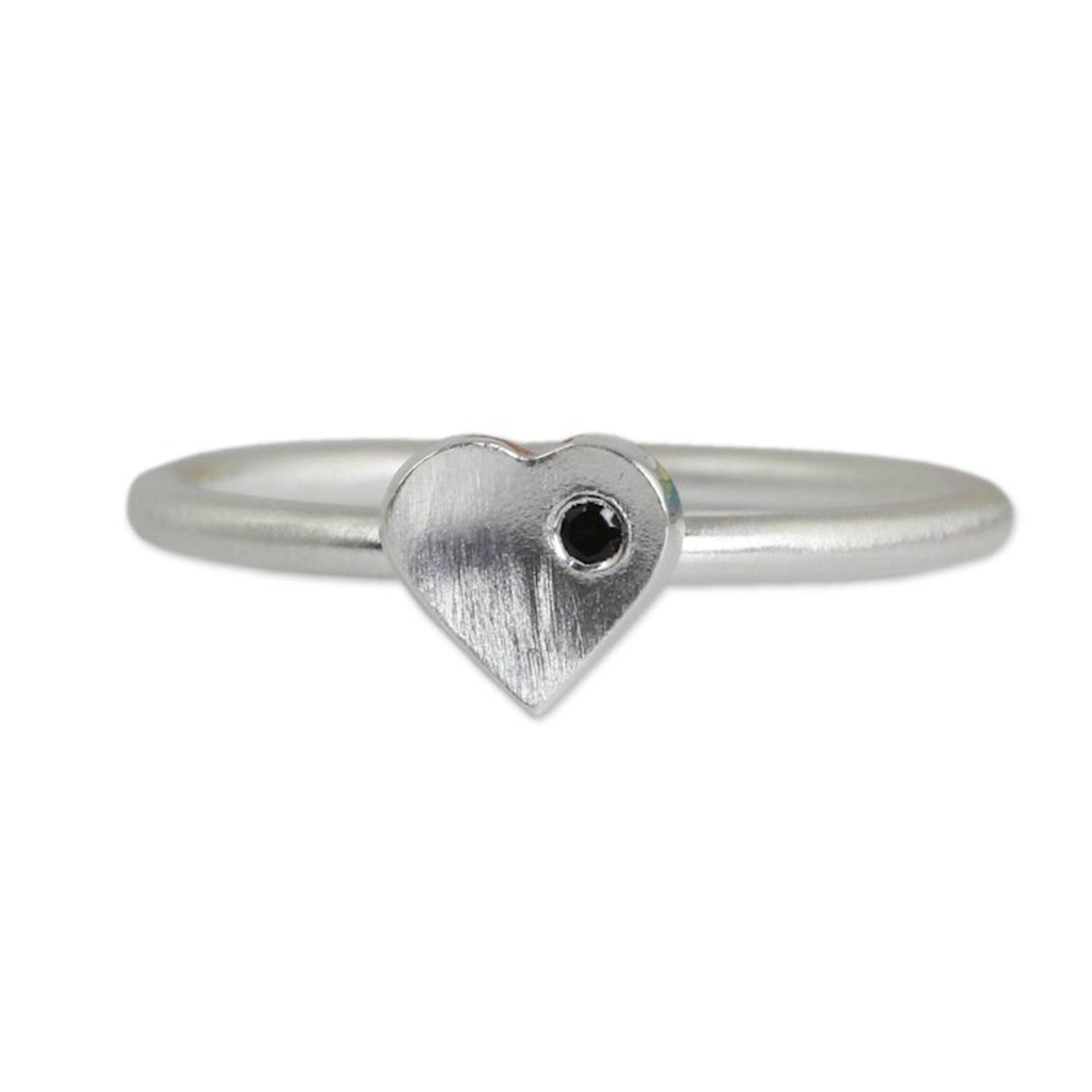 Handmade Brushed Sterling Silver and Onyx Heart Ring 'The Heart'