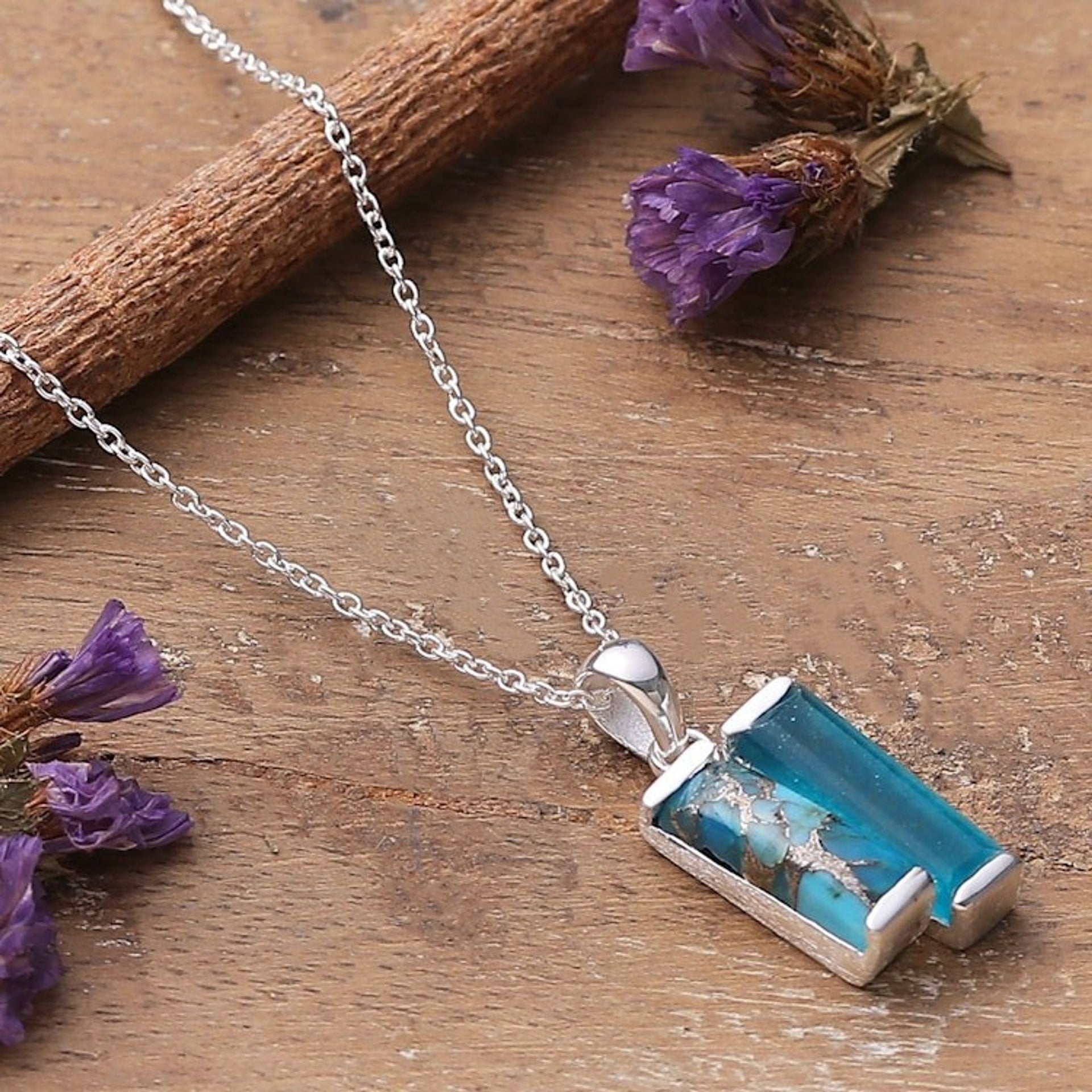 Abstract Composite Turquoise and Quartz Pendant Necklace 'Oceanic Dimensions'