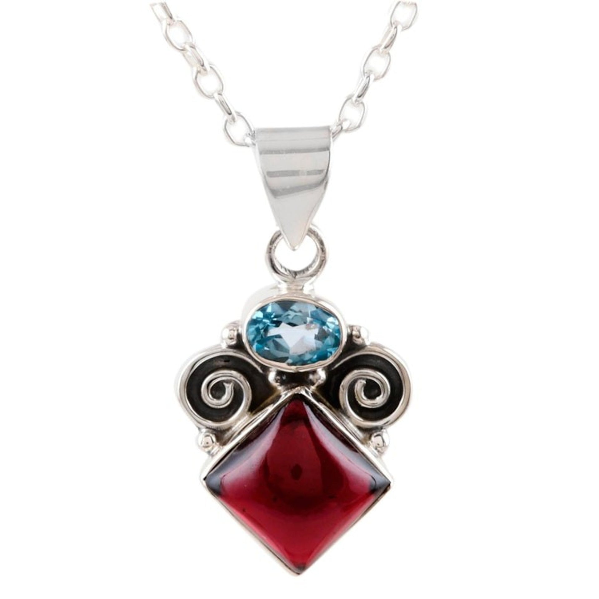 Artisan Crafted Garnet and Blue Topaz Pendant Necklace 'Rainbow Fragments'