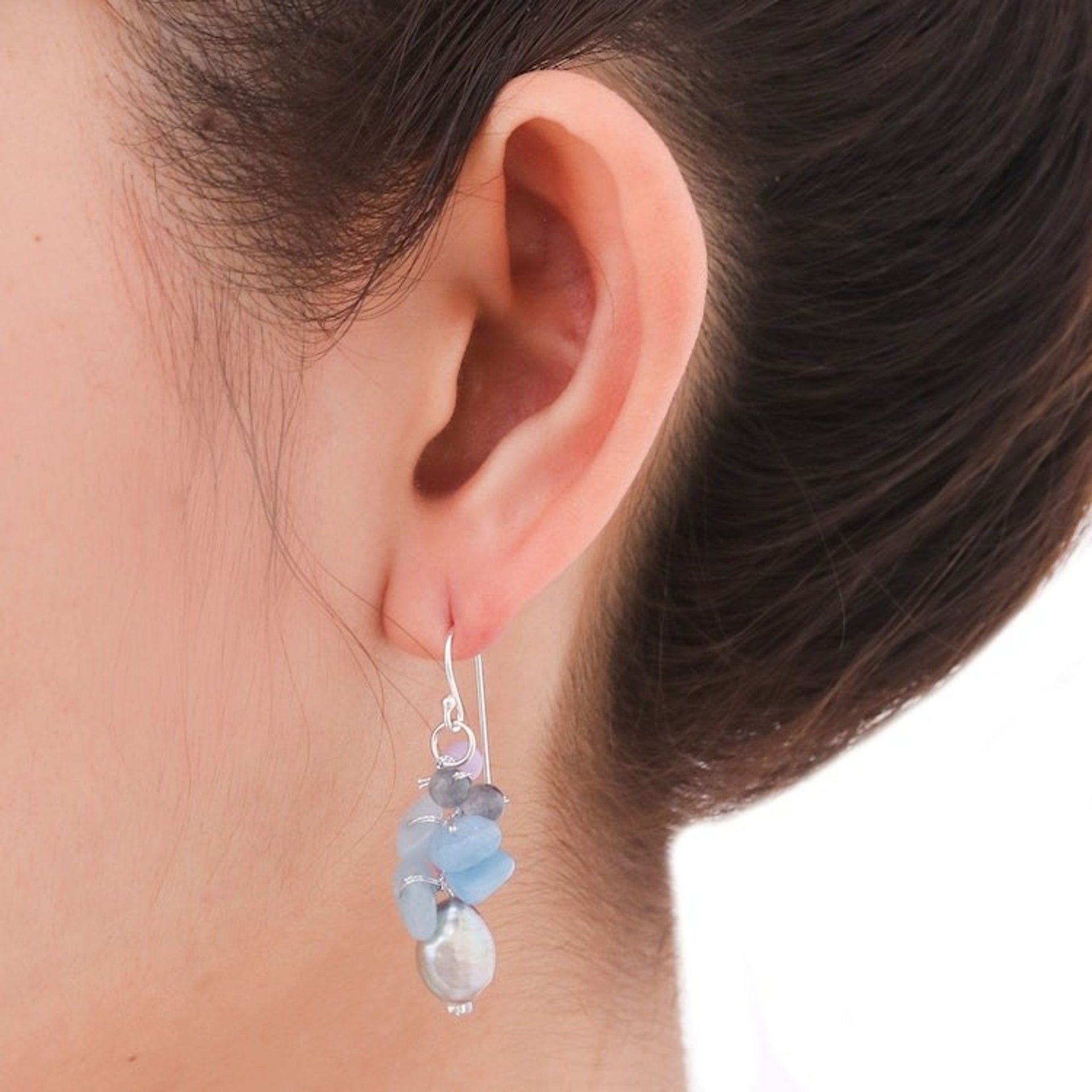 Pearl Aquamarine Quartz Cluster Earrings 'Clover'