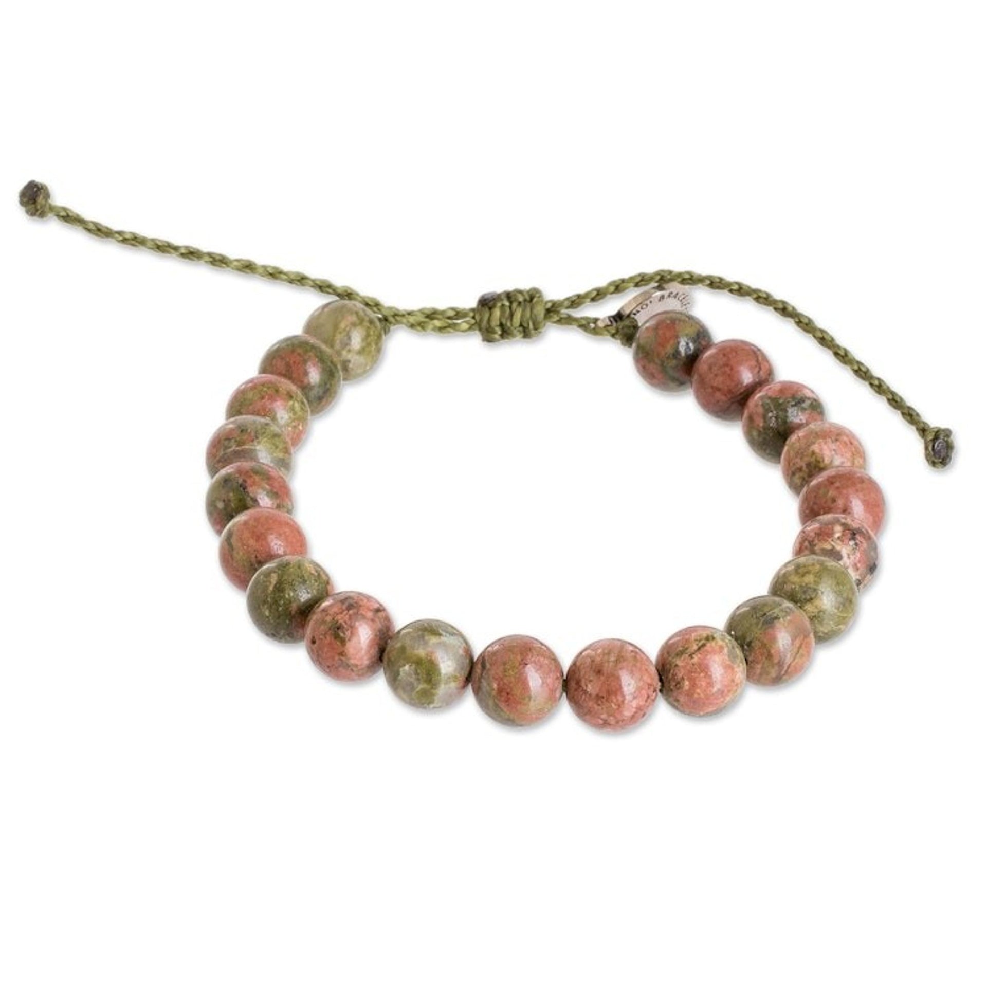 Green Unakite Beaded Bracelet Handcrafted in Guatemala 'Earth Balance'