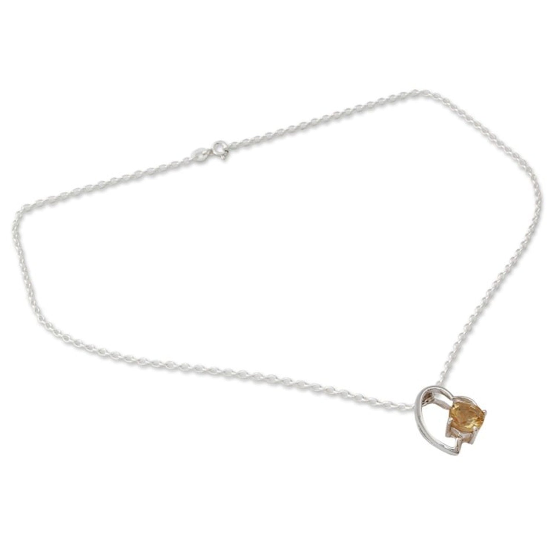 Indian Heart Jewelry Sterling Silver and Citrine Necklace 'Promise of Love'