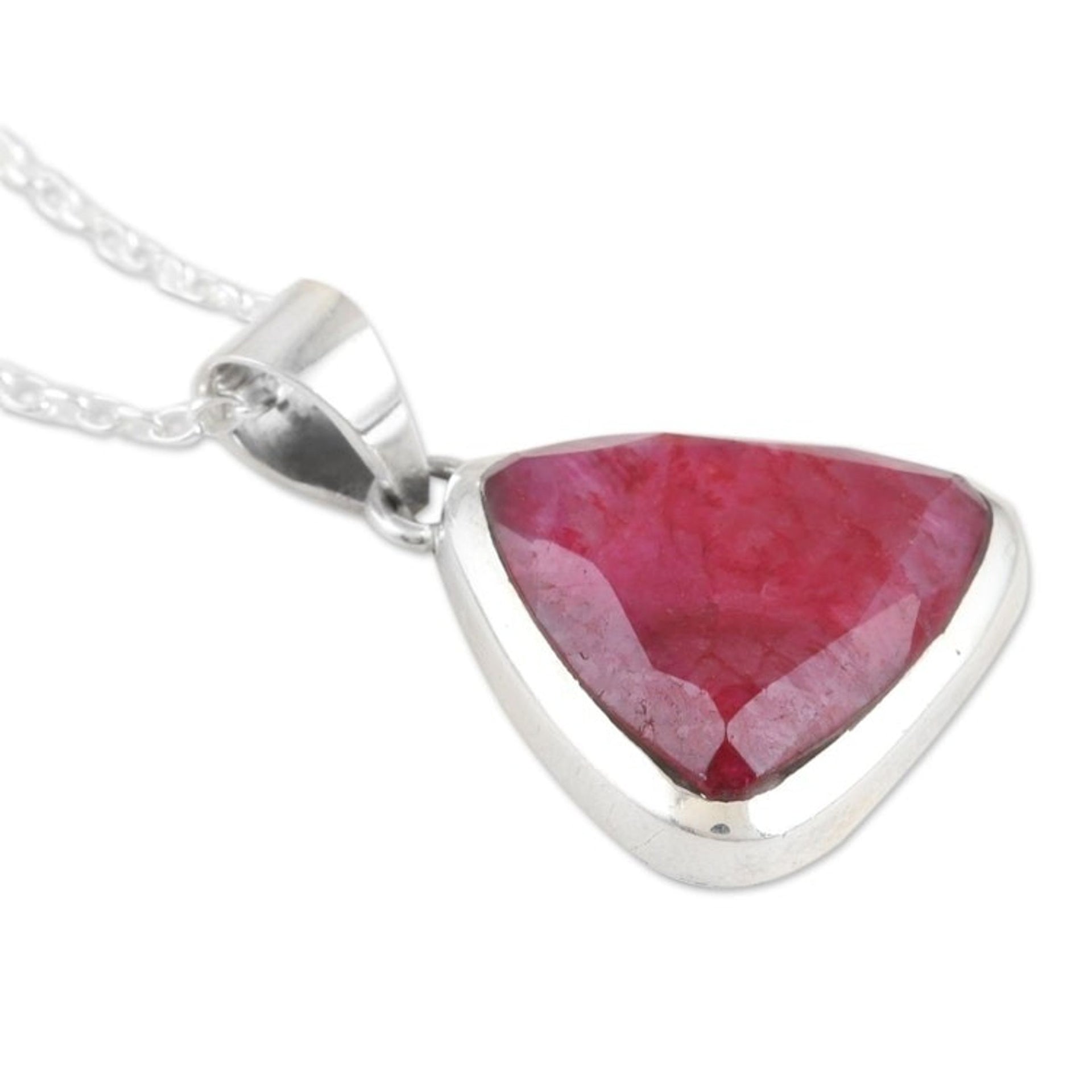 Artisan Crafted Ruby and Sterling Silver Pendant Necklace 'Illuminated in Love'