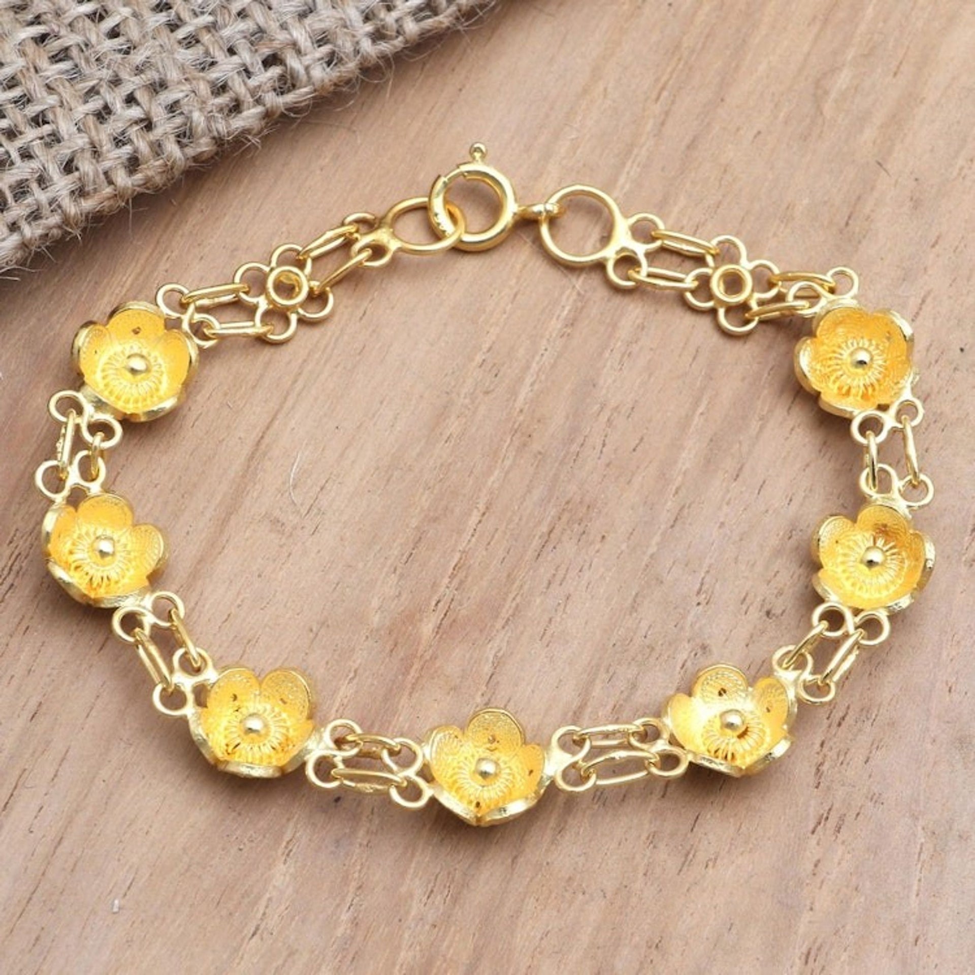 Gold-Plated Filigree Floral Bracelet 'Magnolia Flower'