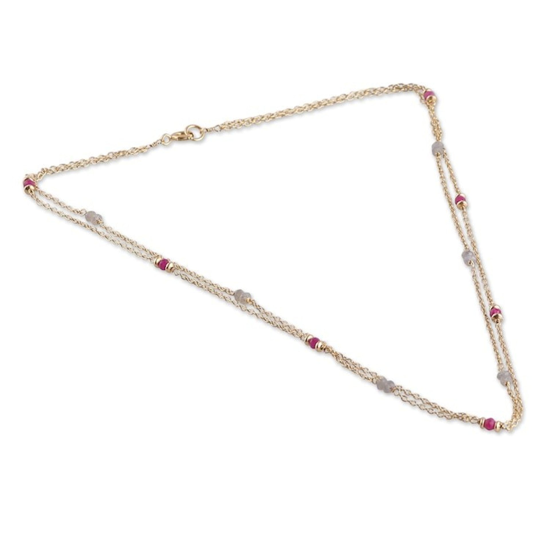 22k Gold-Plated Quartz and Labradorite Station Necklace 'Wheel of Fortune'