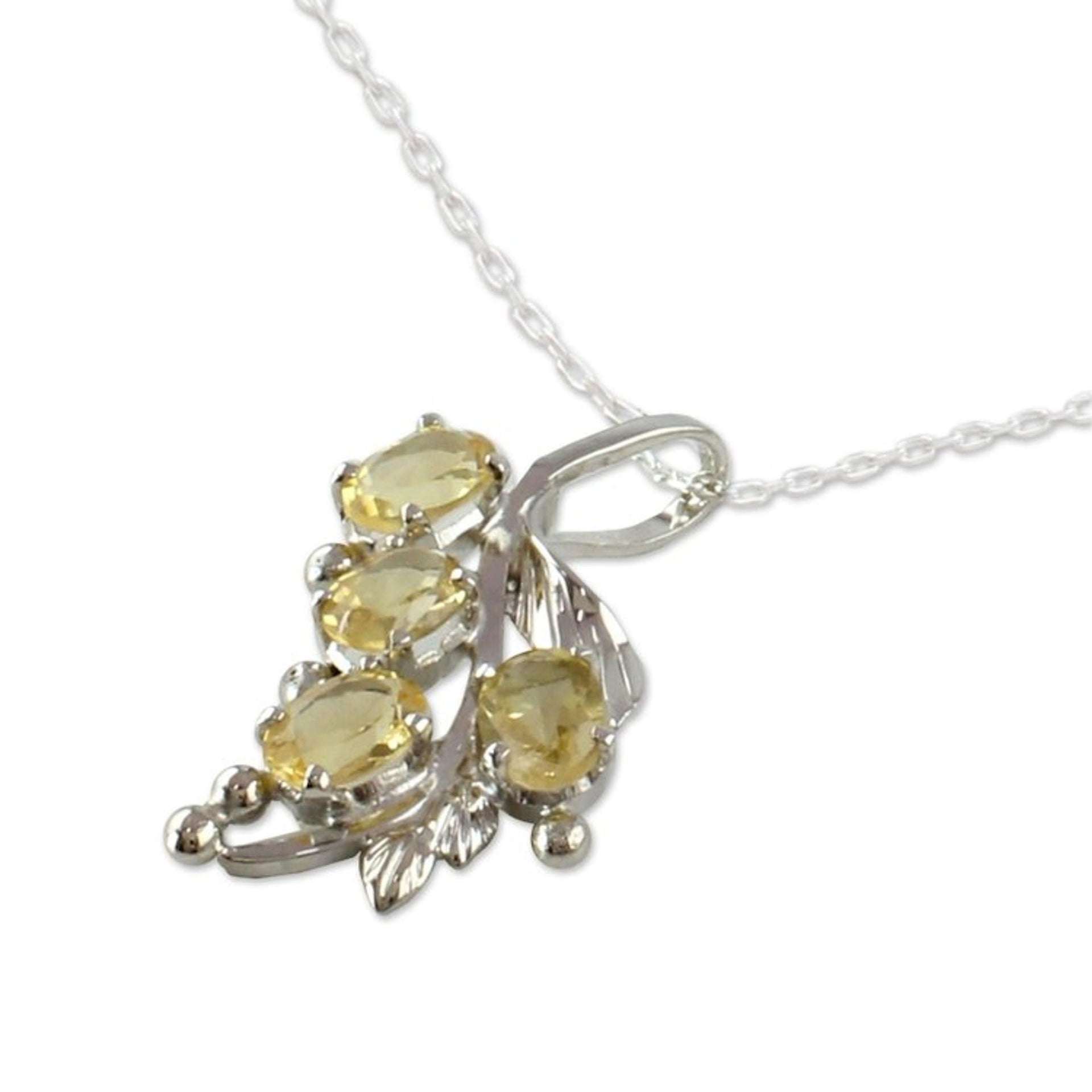 Citrine Pendant on Sterling Silver Necklace from India 'Luminous Bouquet'