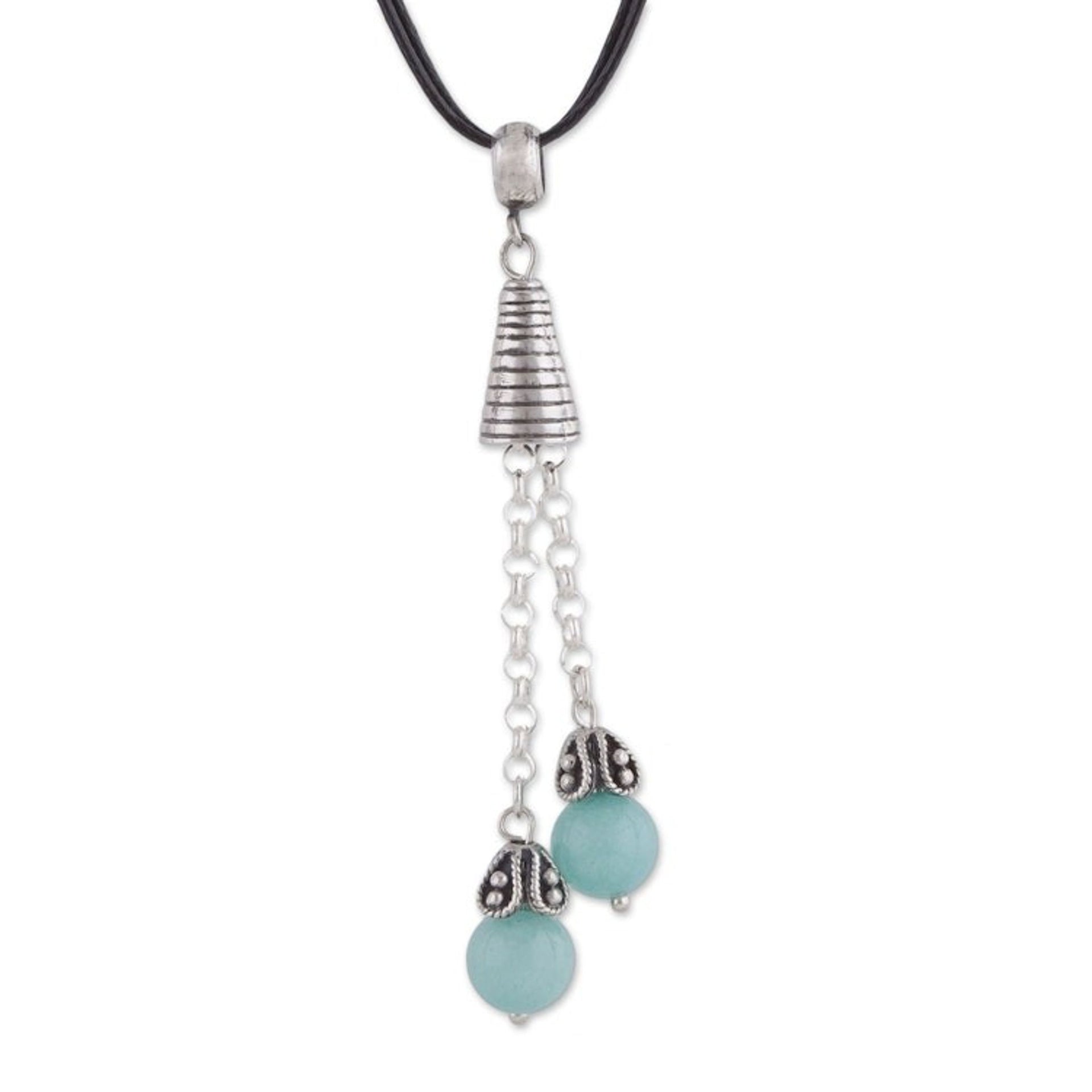 Amazonite Pendant Necklace on Cotton Cord from Peru 'Floral Pendulums'