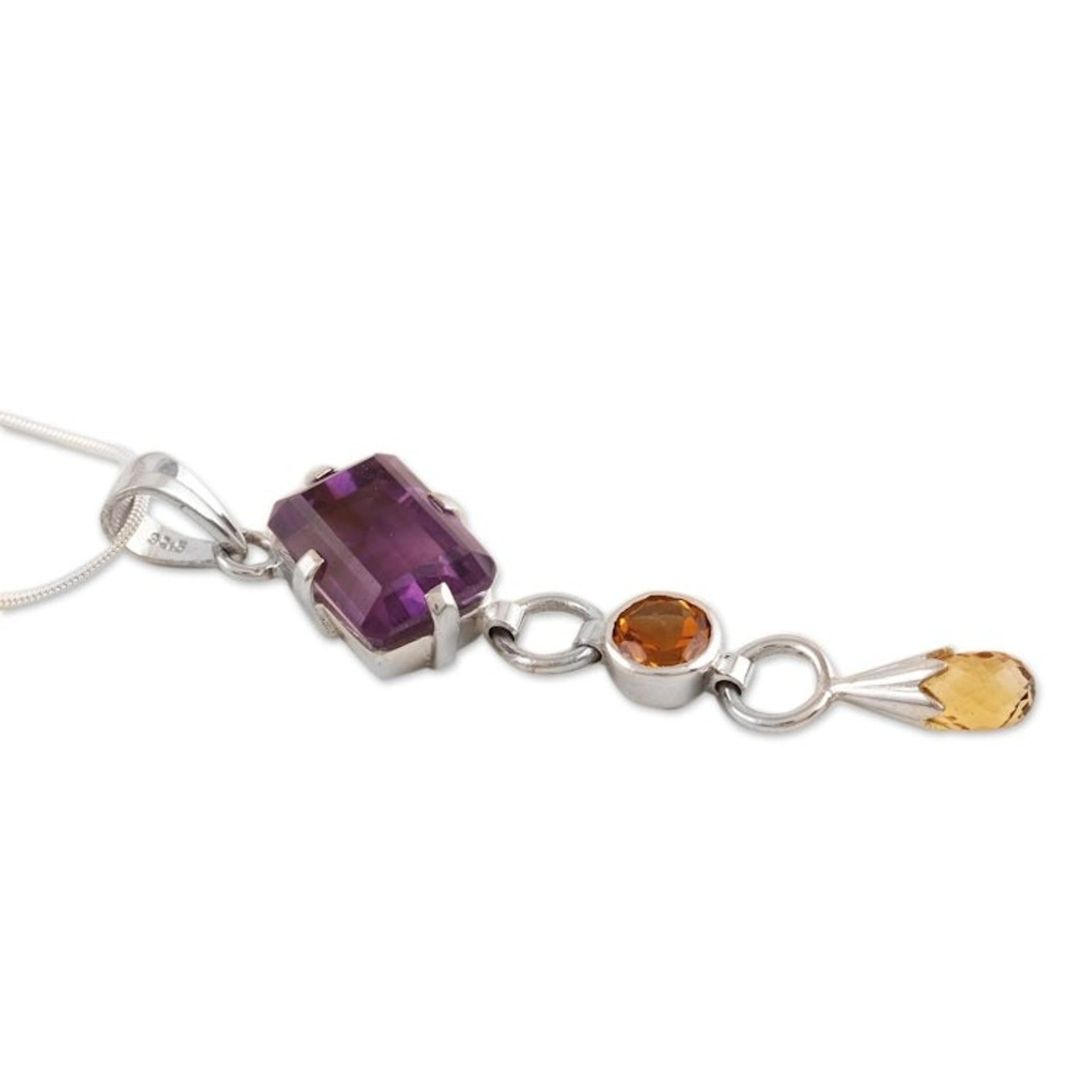 Citrine and amethyst pendant necklace 'Honey Drop'