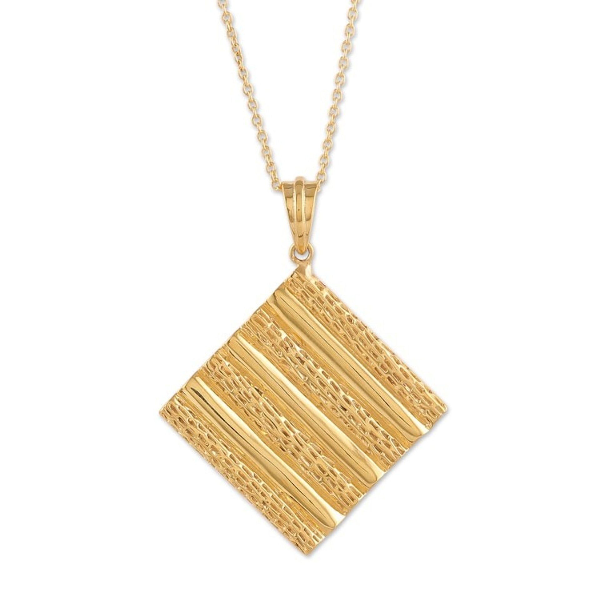 High-Polished Diamond-Shaped Brass Pendant Necklace 'Paths of Prosperity'