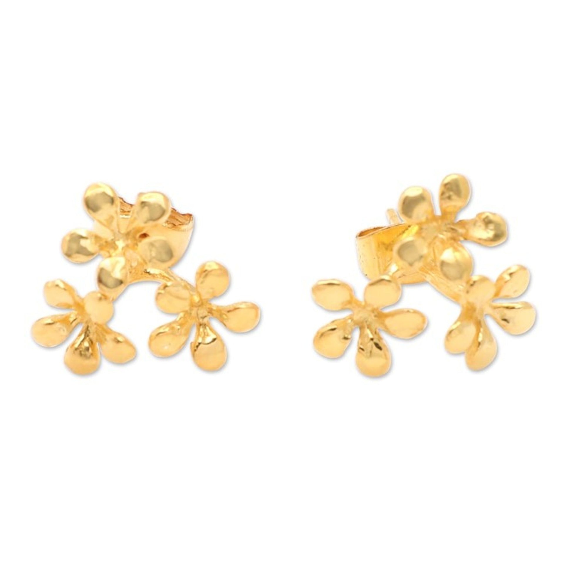 18k Gold-Plated Floral Drop Earrings in a High Polish Finish 'Primaveral Gold'