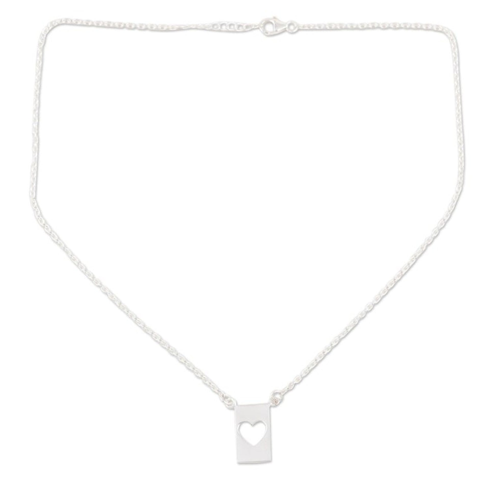Sterling Silver Heart-Motif Pendant Necklace 'Framed in Love'