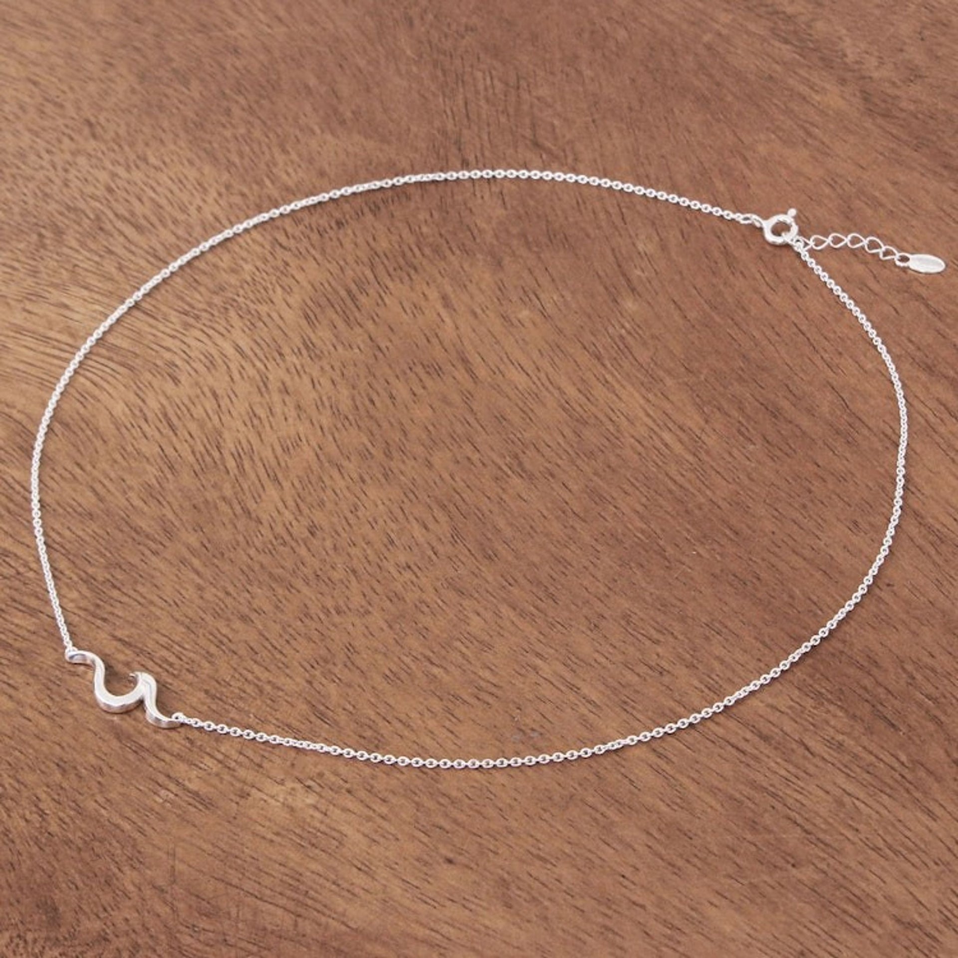 Handcrafted Sterling Silver Pendant Necklace from Thailand 'Cool Wave'