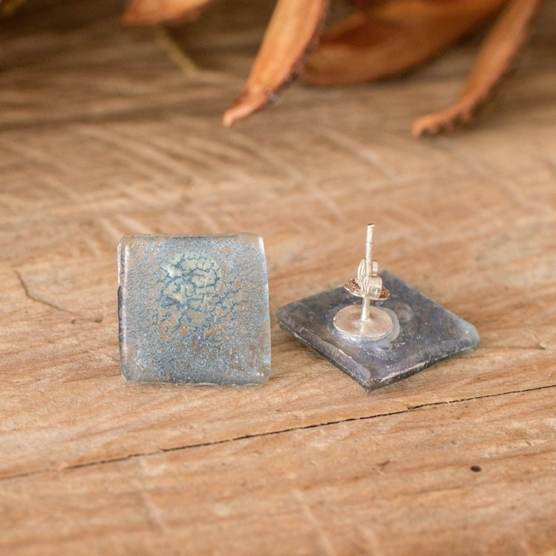Eco-Friendly Geometric Silver Recycled CD Button Earrings 'Bubble Vision in Silver'