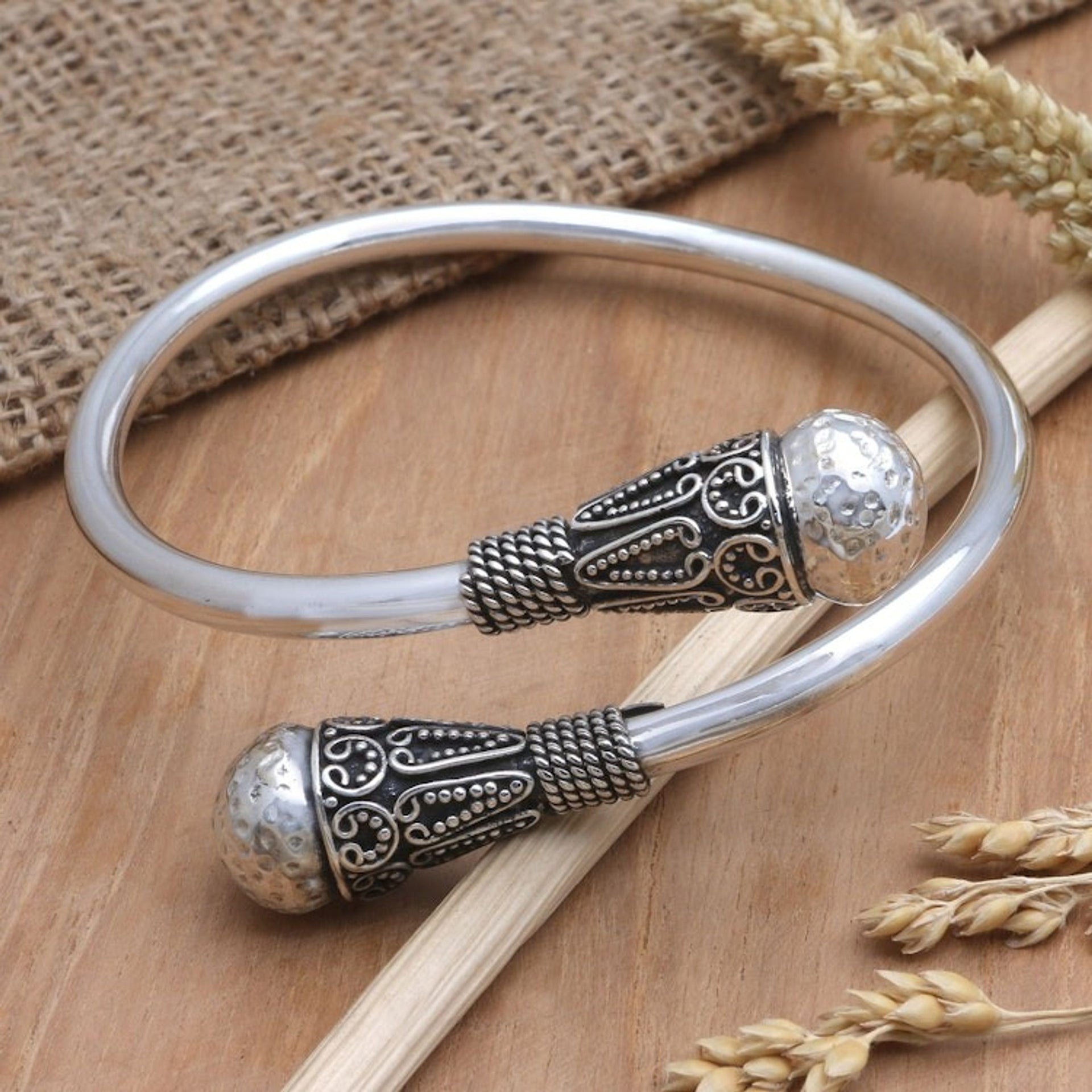 Artisan Crafted Sterling Silver Bangle Bracelet 'Gentle Soul'
