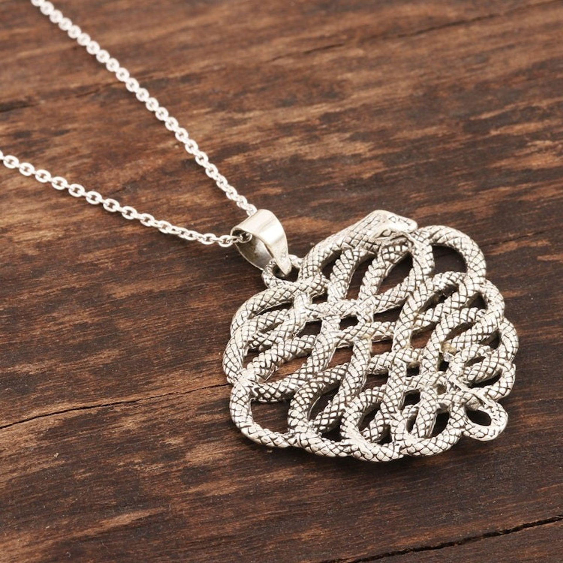 Artisan Crafted Sterling Silver Snake Pendant Necklace 'Mortal Coil'