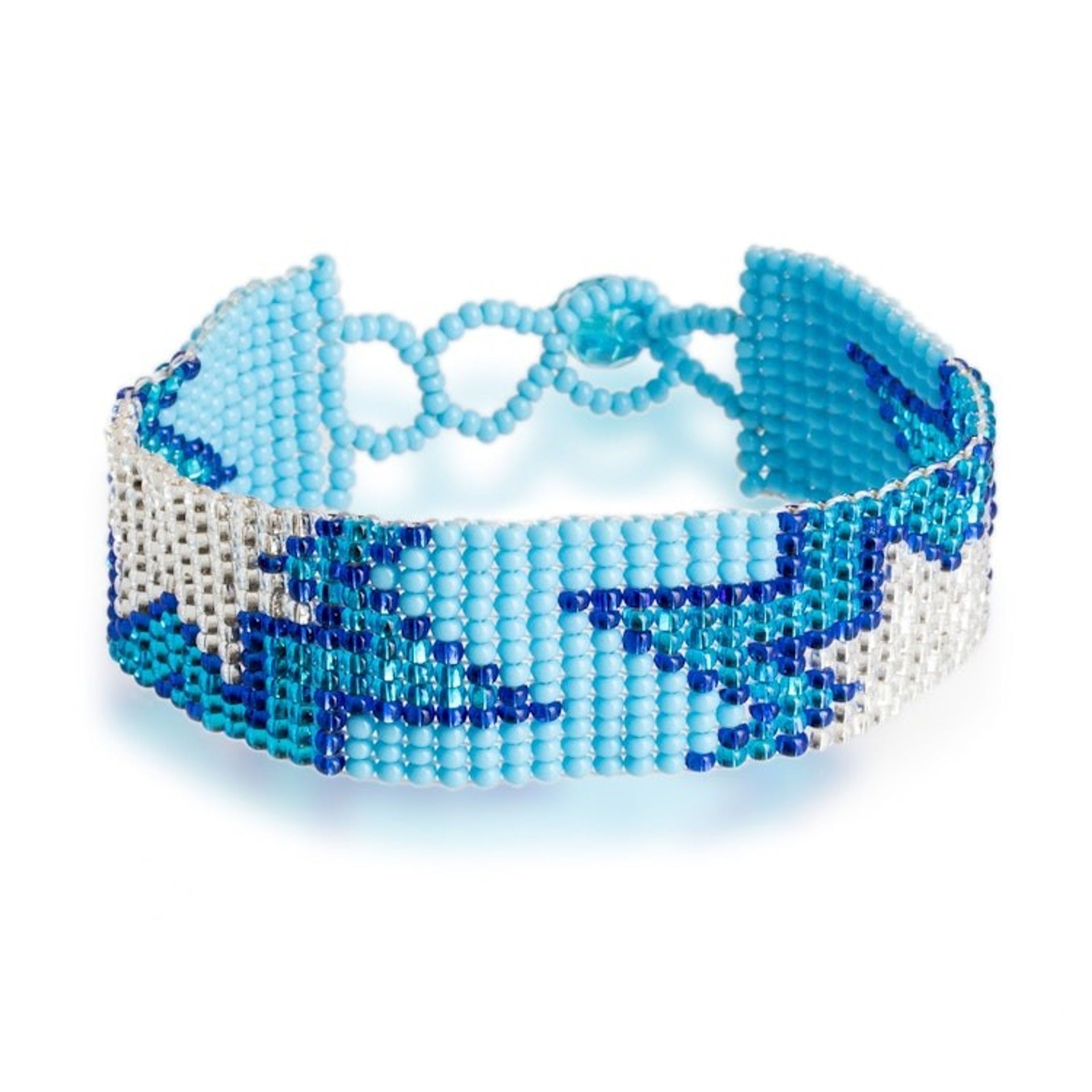 Sky Blue Glass Beaded Wristband Bracelet with Star Motifs 'Celestial Blast'