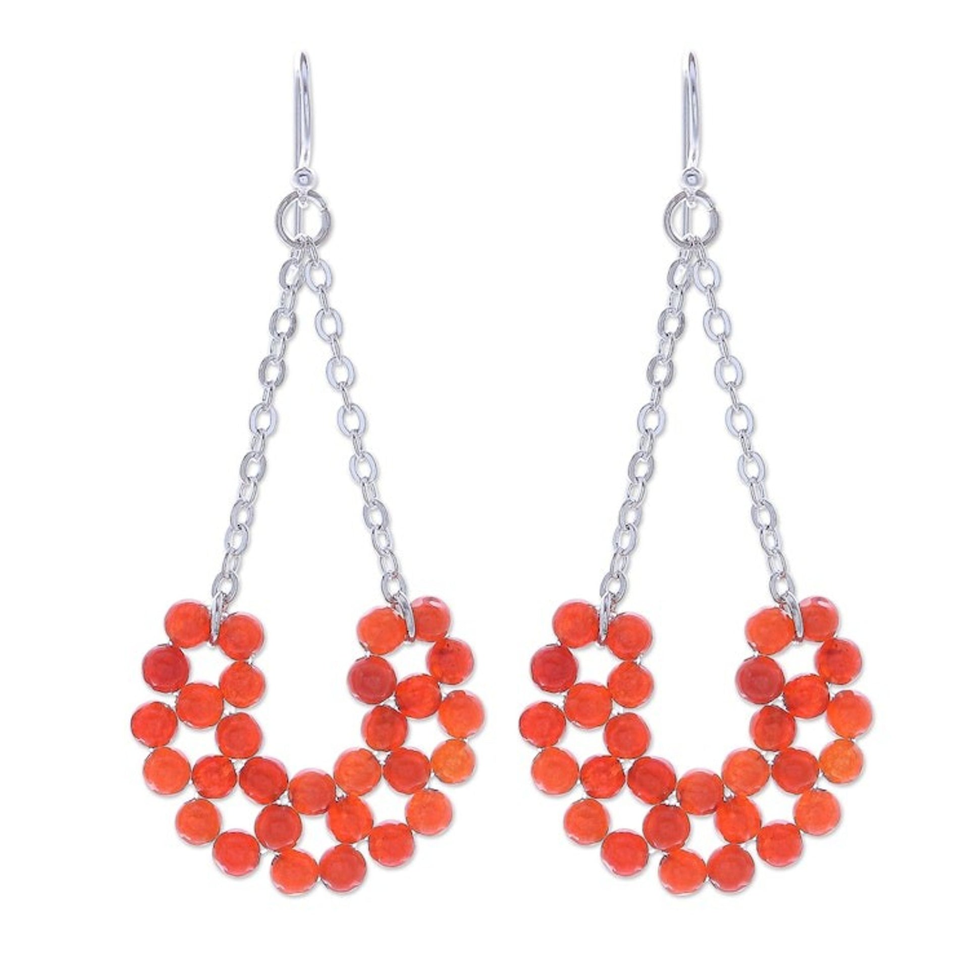 Hand Crafted Thai Carnelian Dangle Earrings 'Jolly Morning in Orange'