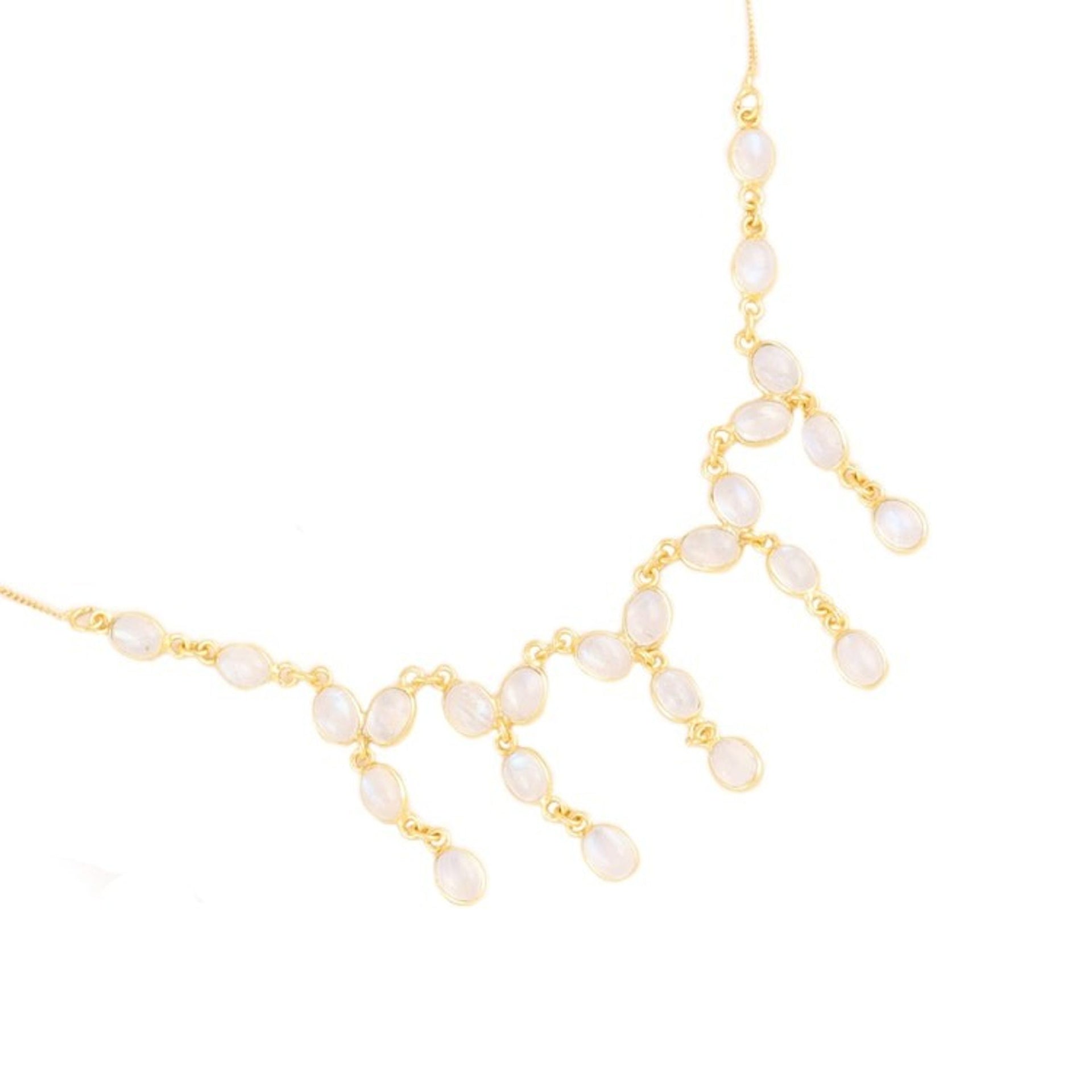 22k Gold-Plated Waterfall Necklace with Rainbow Moonstones 'Creativity Drops'