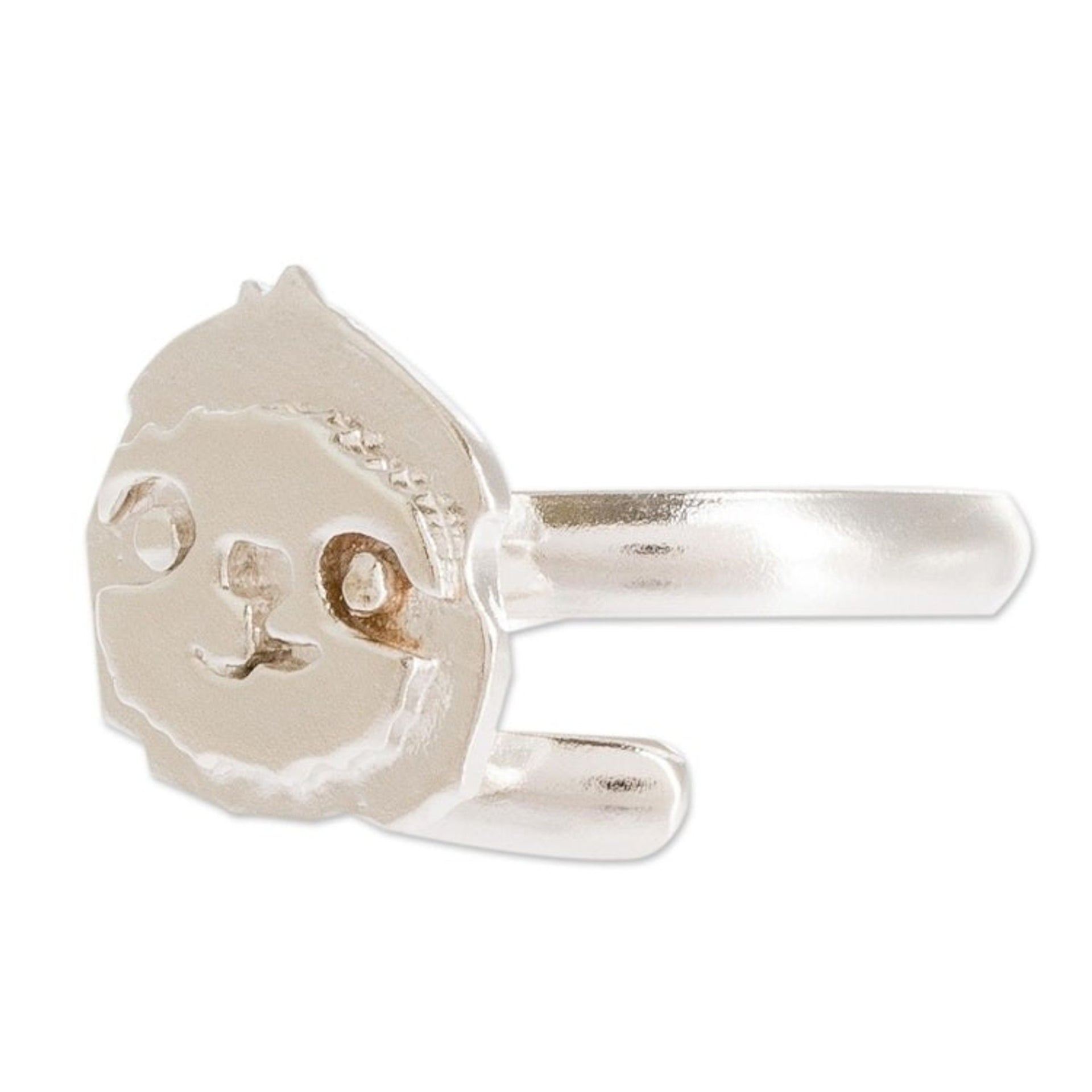 Sterling Silver Cocktail Ring with Sloth Face 'Adorable Sloth'