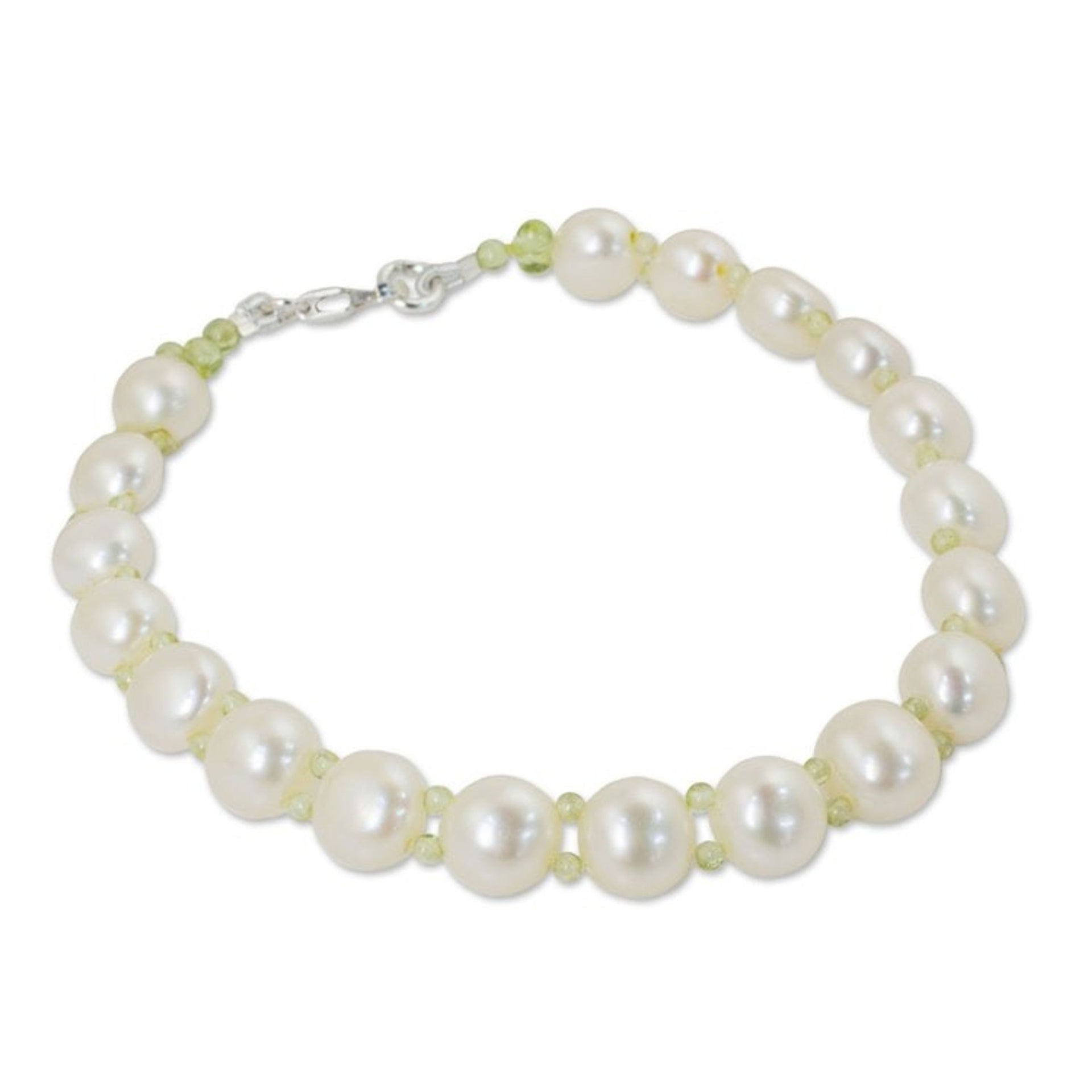 White Pearls and Peridot Hand Crafted Bracelet from Thailand 'Purest Nature'