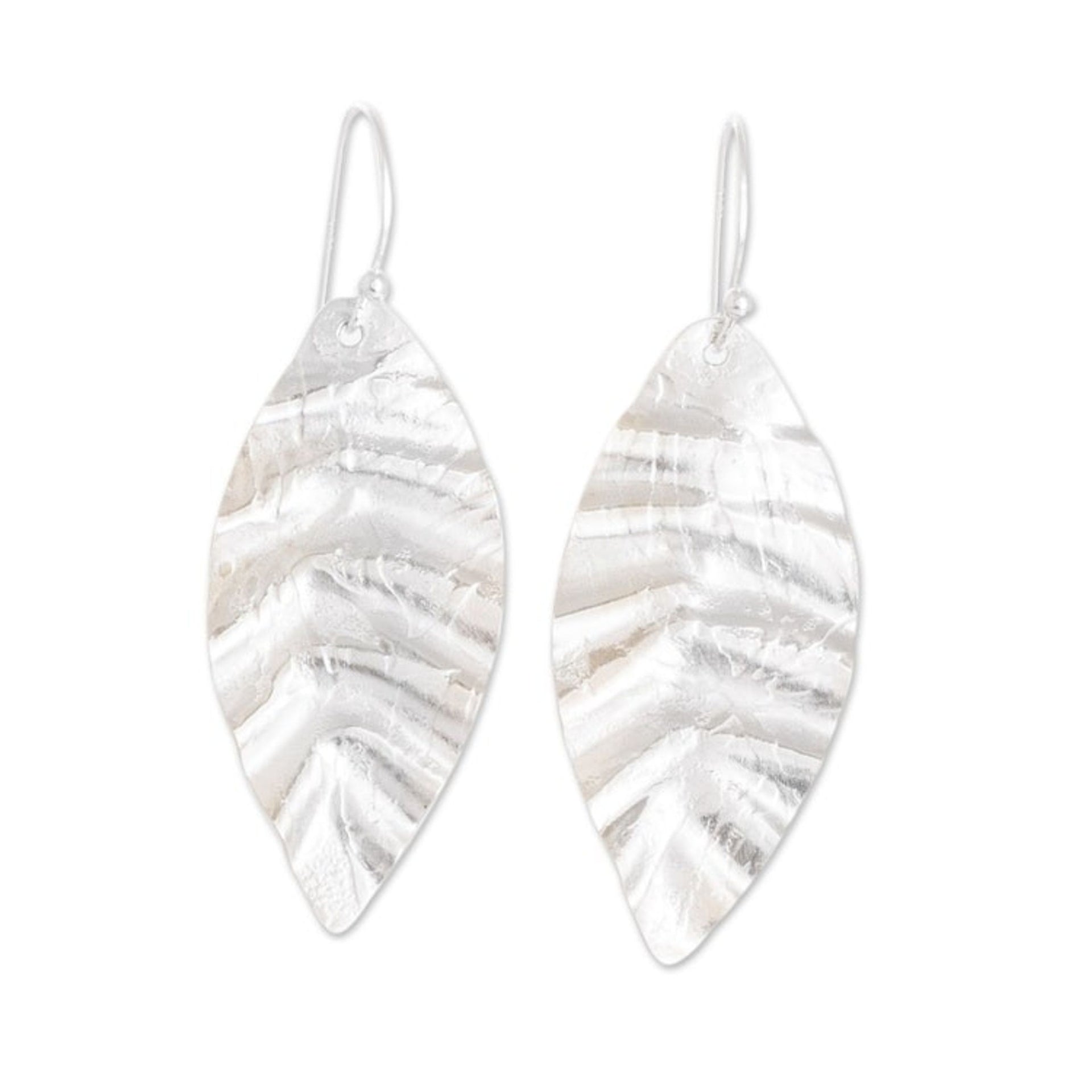 Leaf-shaped Sterling Silver Dangle Earrings from Costa Rica 'Textured Leaf'