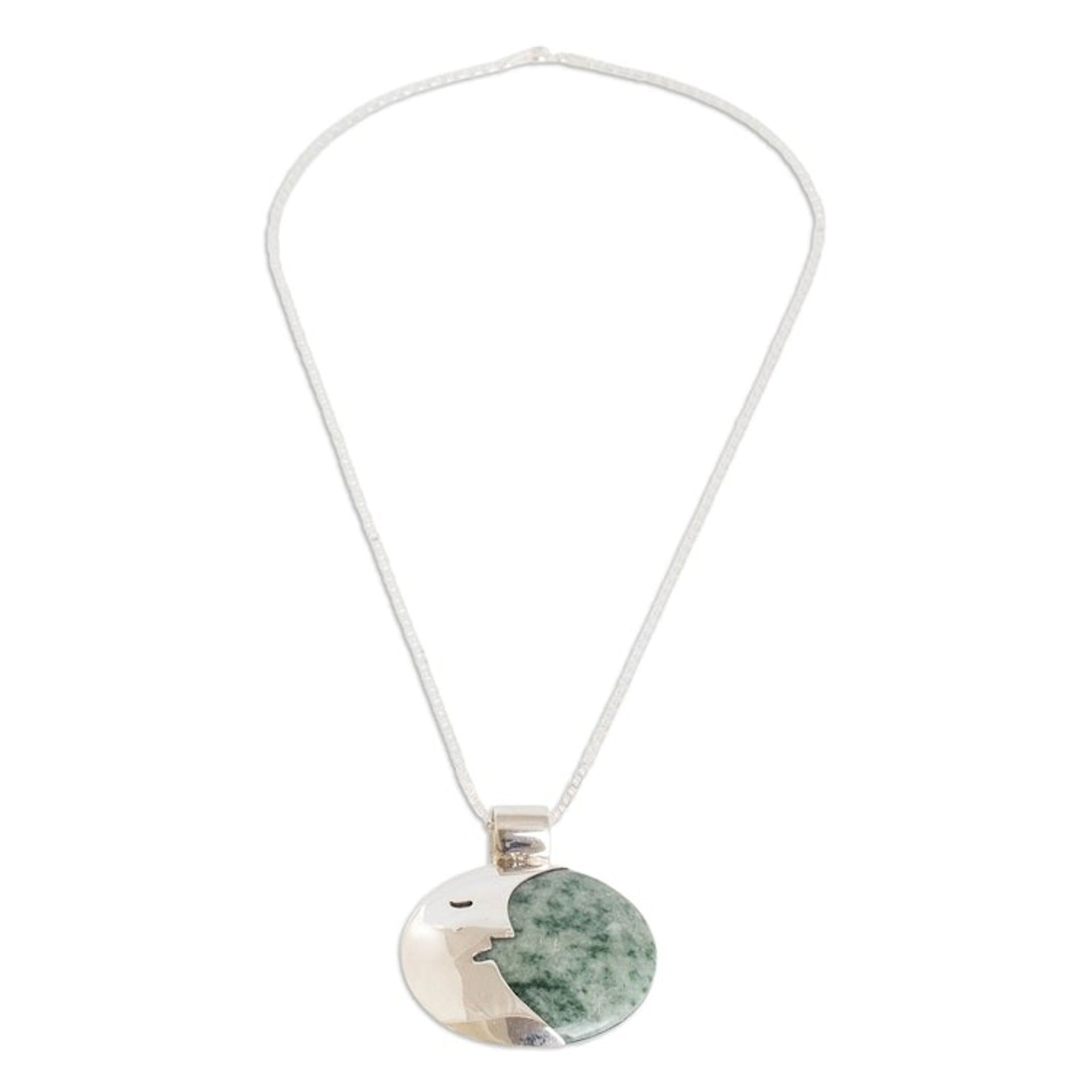 Reversible Moon-Themed Green Jade Pendant Necklace 'Dreamy Moonlight'