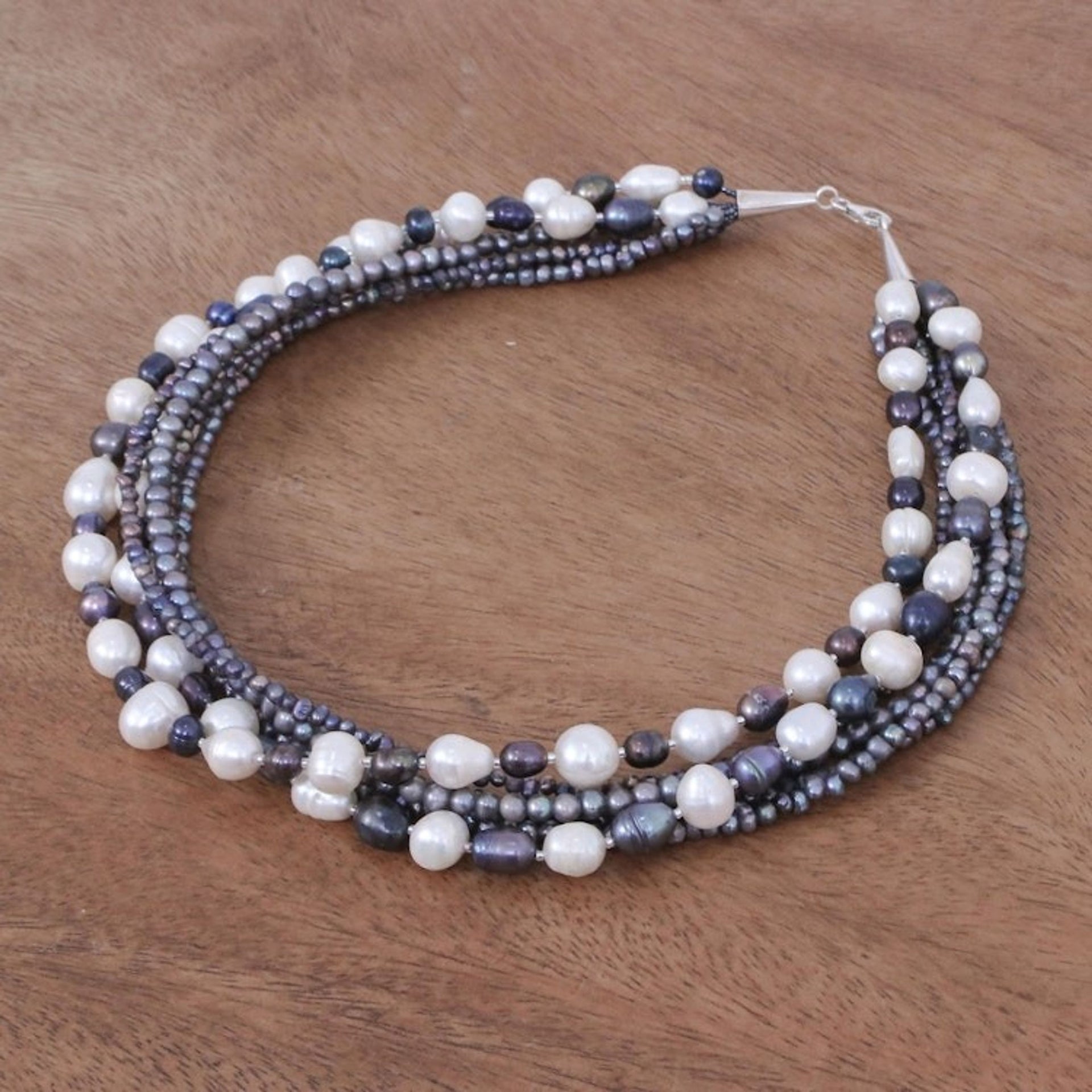 Hand Made Cultured Pearl Station Necklace 'Contrasting Sea'