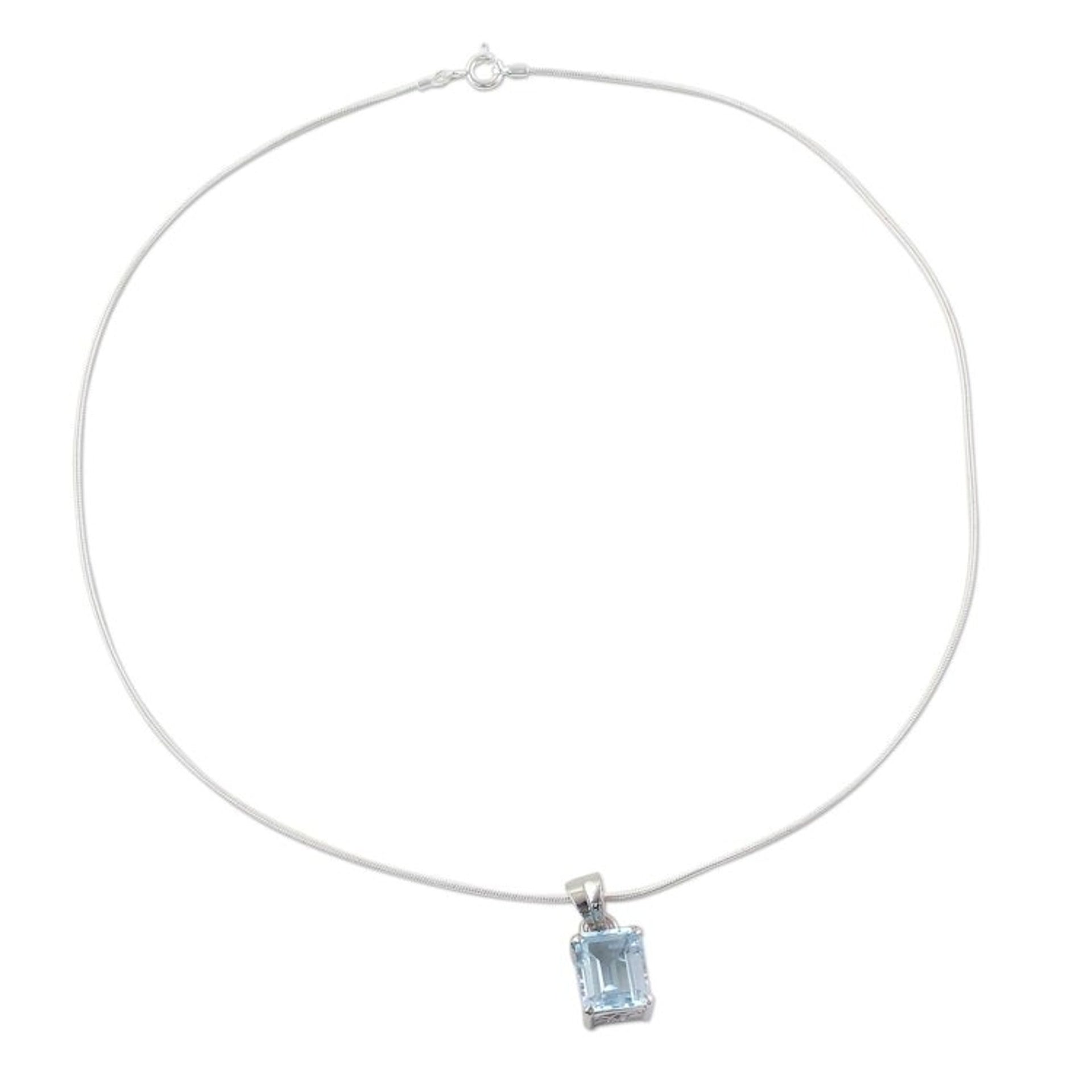 3 Carat Blue Topaz Pendant Necklace 'Magic Window'