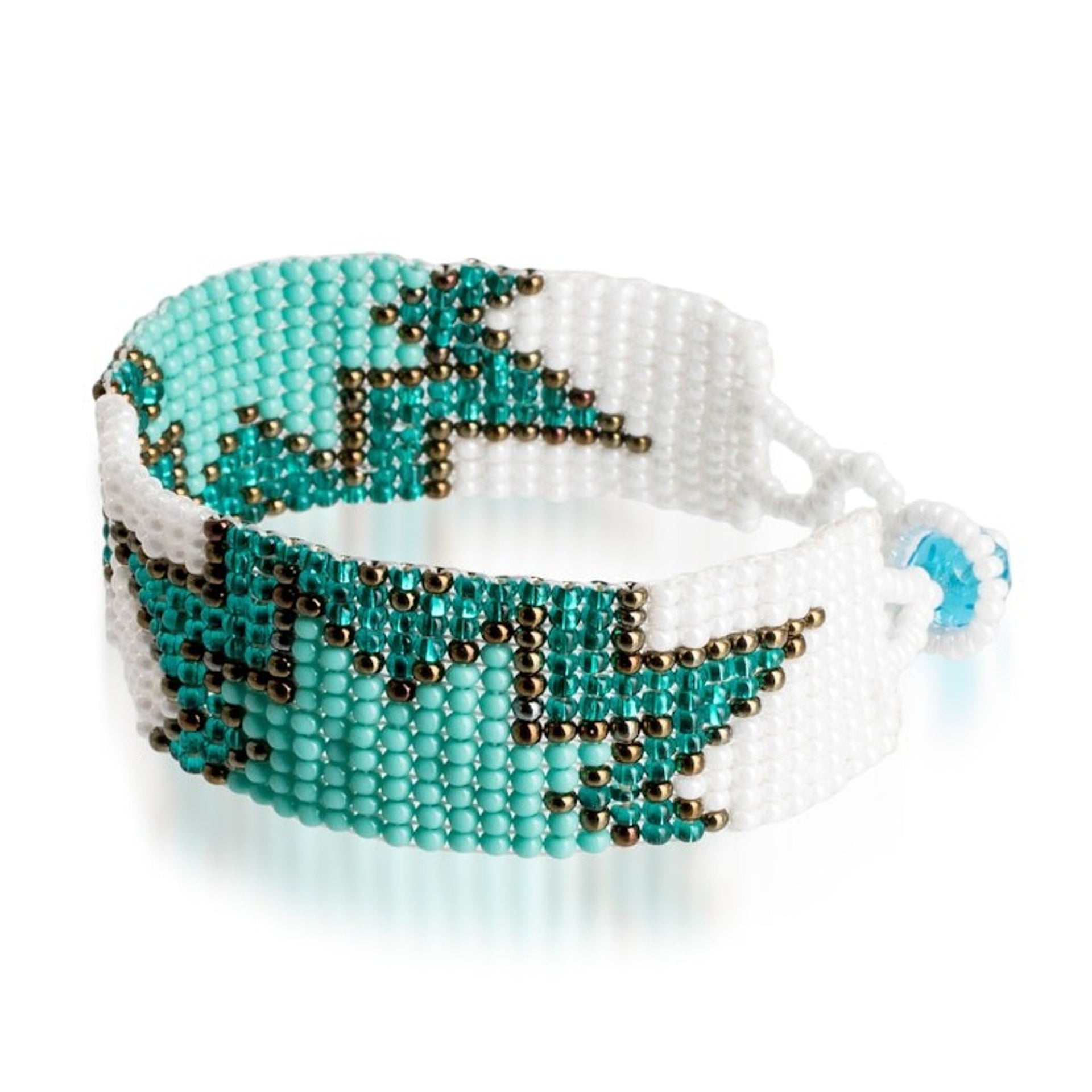 Turquoise and White Glass Beaded Star Wristband Bracelet 'Paradisial Blast'