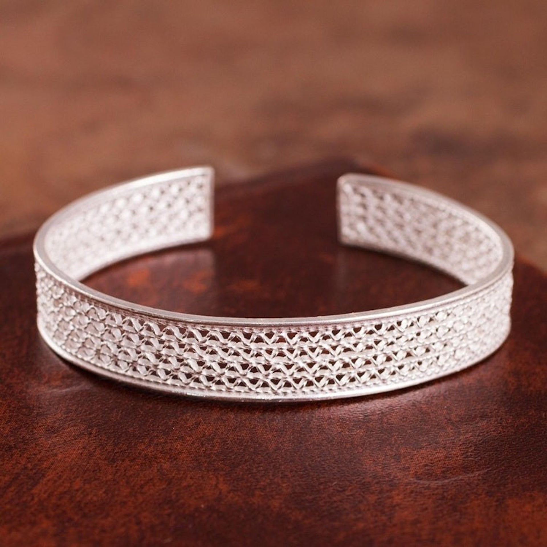 Sterling Silver Filigree Cuff Bracelet from Peru 'Colonial Shine'