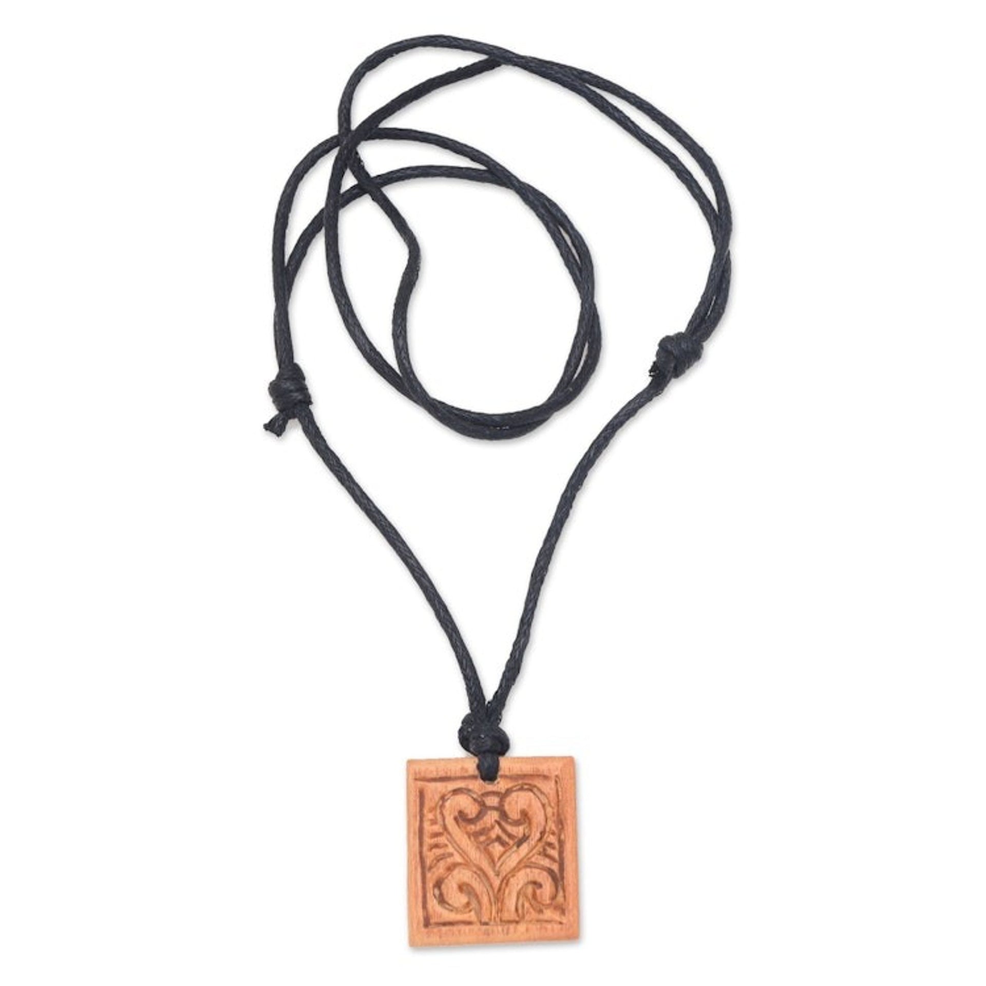Men's Sawo Wood Pendant Necklace with Cotton Cord 'Courage Spirals'