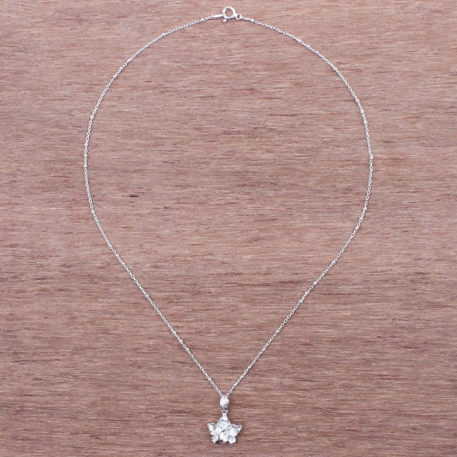 925 Silver Floral Pendant Necklace Handcrafted in Thailand 'Orchid Blossom'