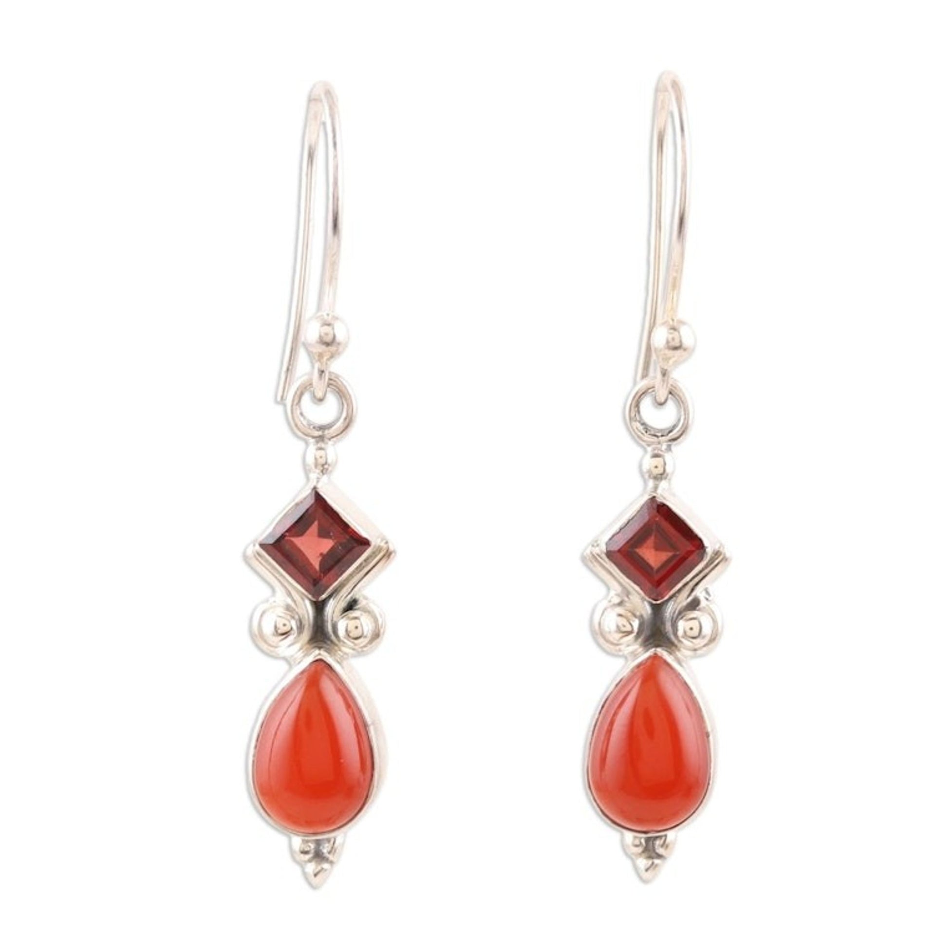 Indian Garnet and Carnelian Dangle Earrings 'Dancing Red Gems'