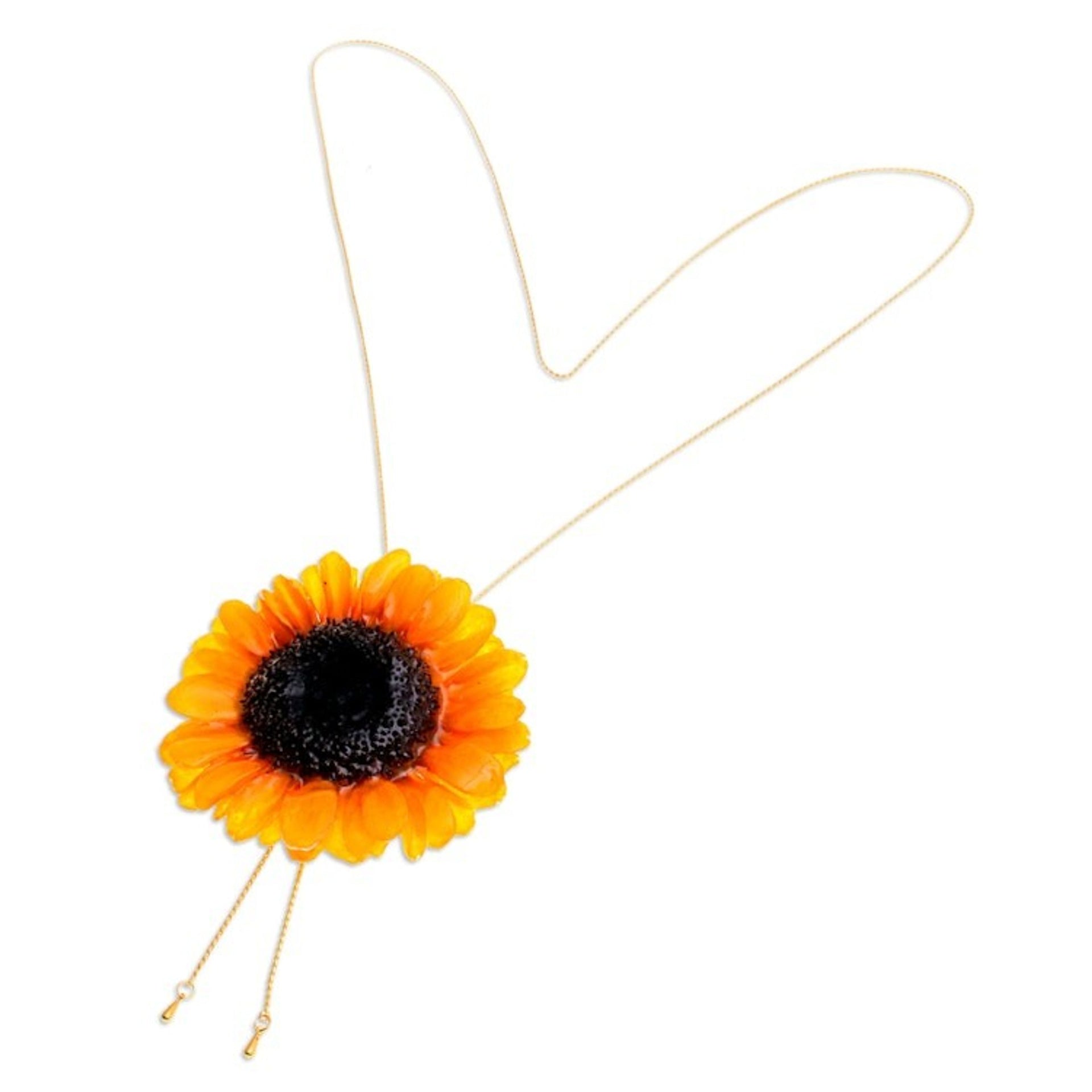 22k Gold-Plated Resin-Coated Sunflower Bloom Lariat Necklace 'Sunflower Era'