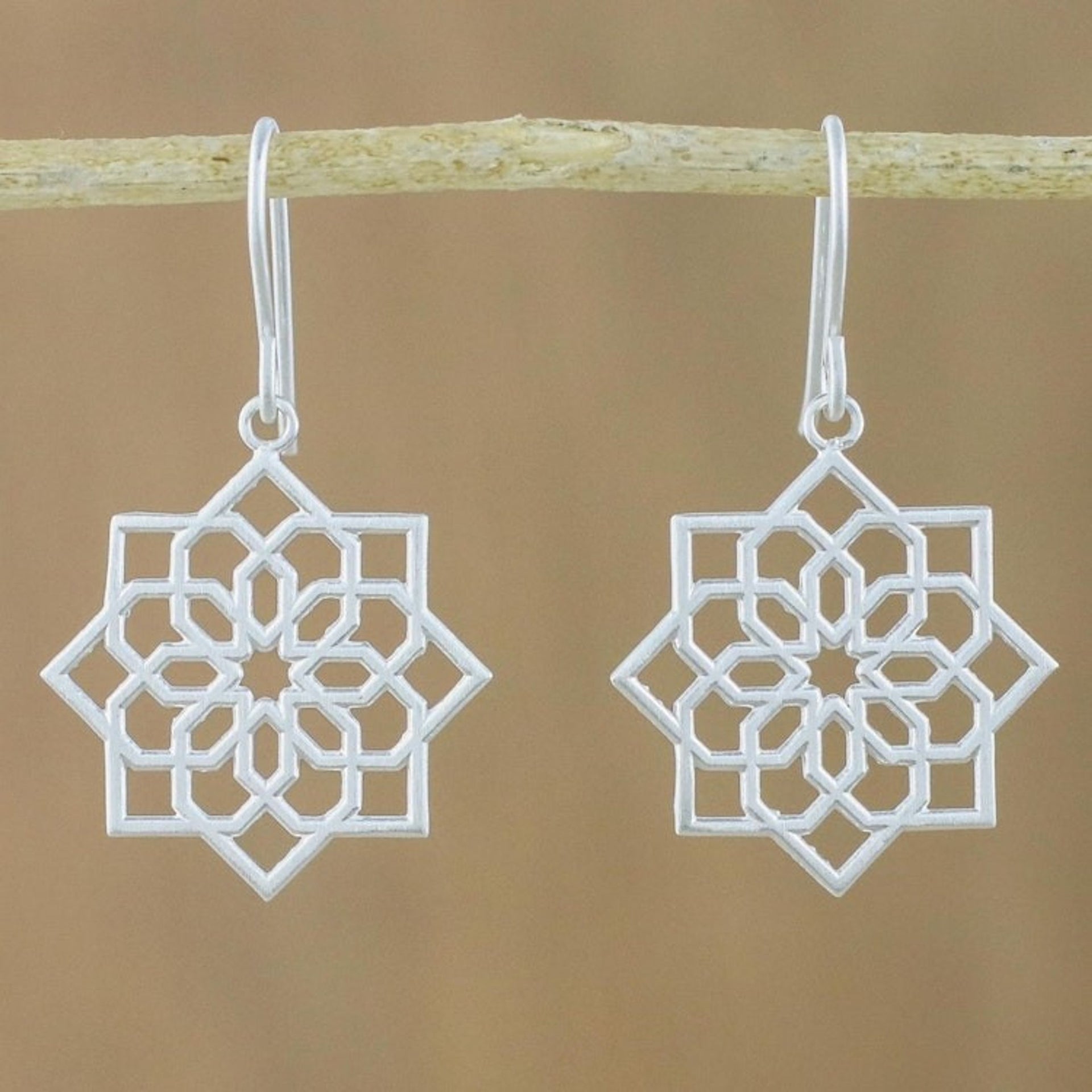 Hexagonal Mandala Sterling Silver Dangle Earrings 'Hexagonal Mandala'