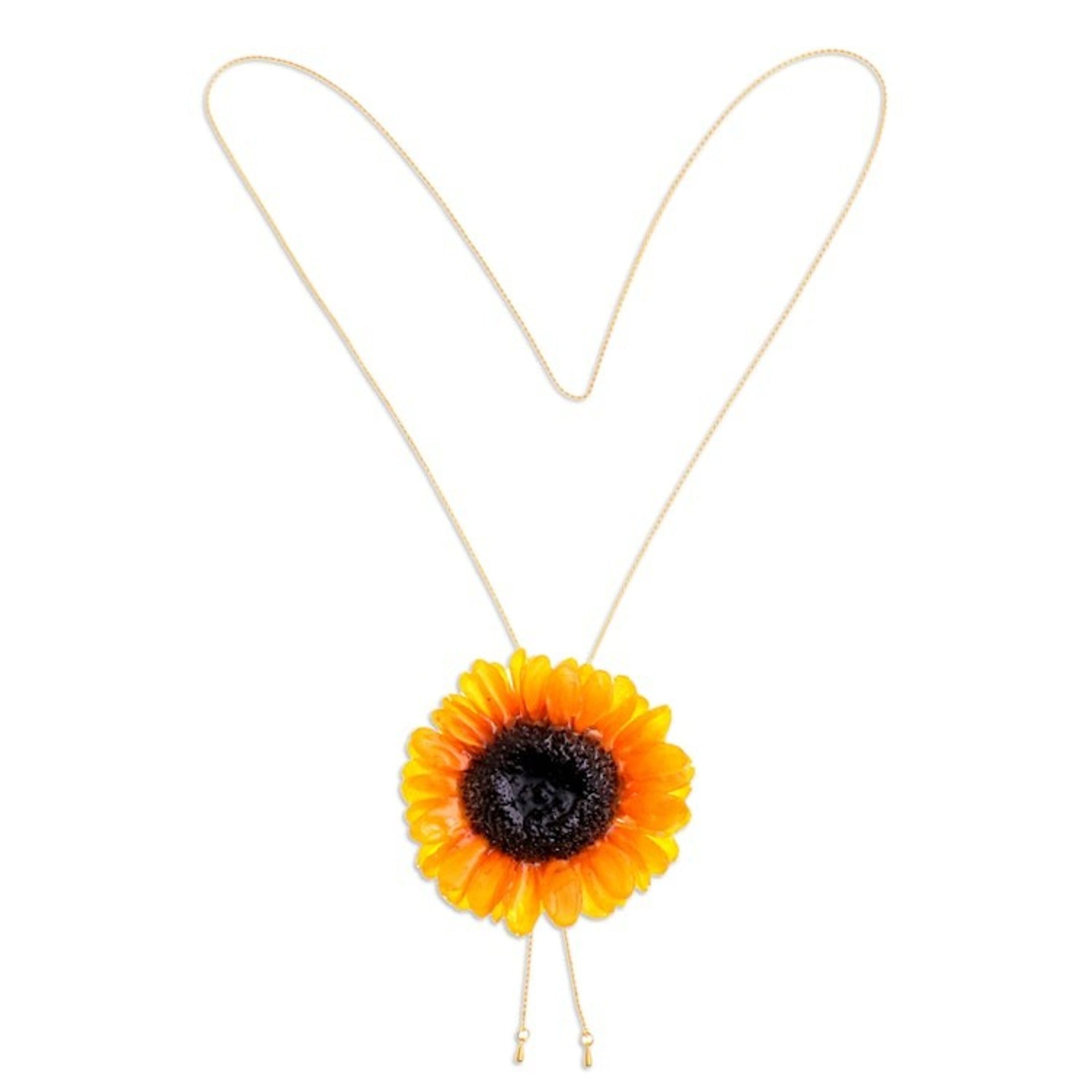 22k Gold-Plated Resin-Coated Sunflower Bloom Lariat Necklace 'Sunflower Era'