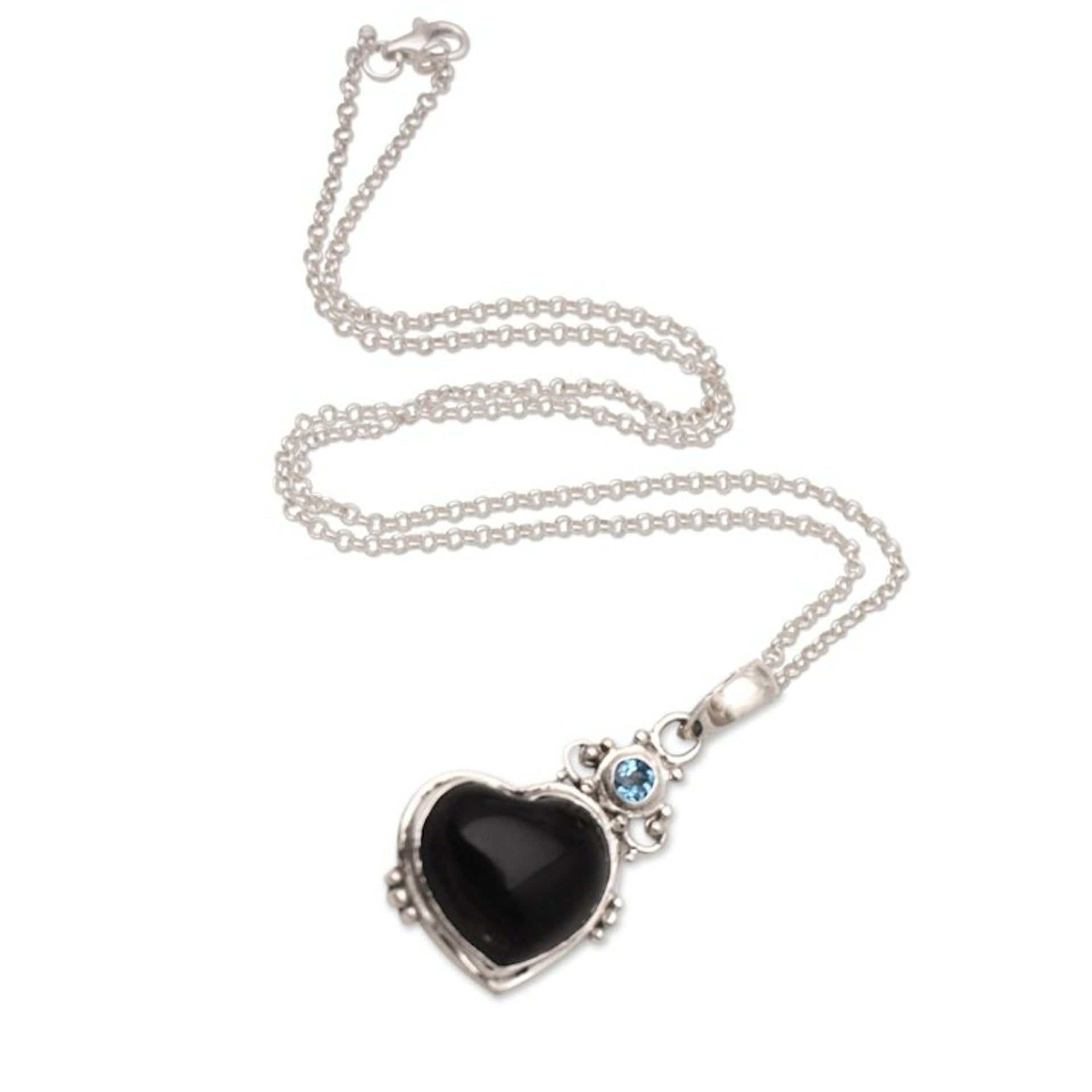 Blue Topaz Heart-Motif Pendant Necklace 'Faithful Romance'