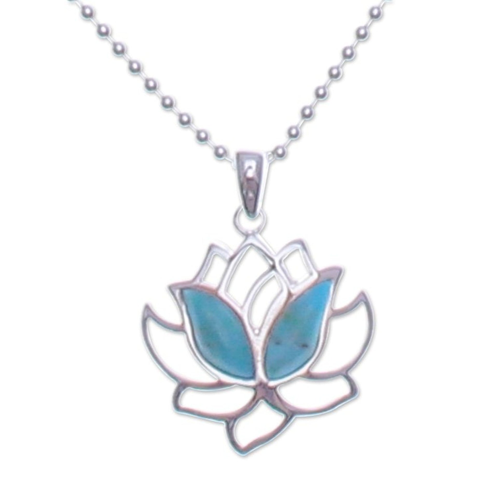 Natural Turquoise and Sterling Silver Lotus Necklace 'Blooming Spirit'