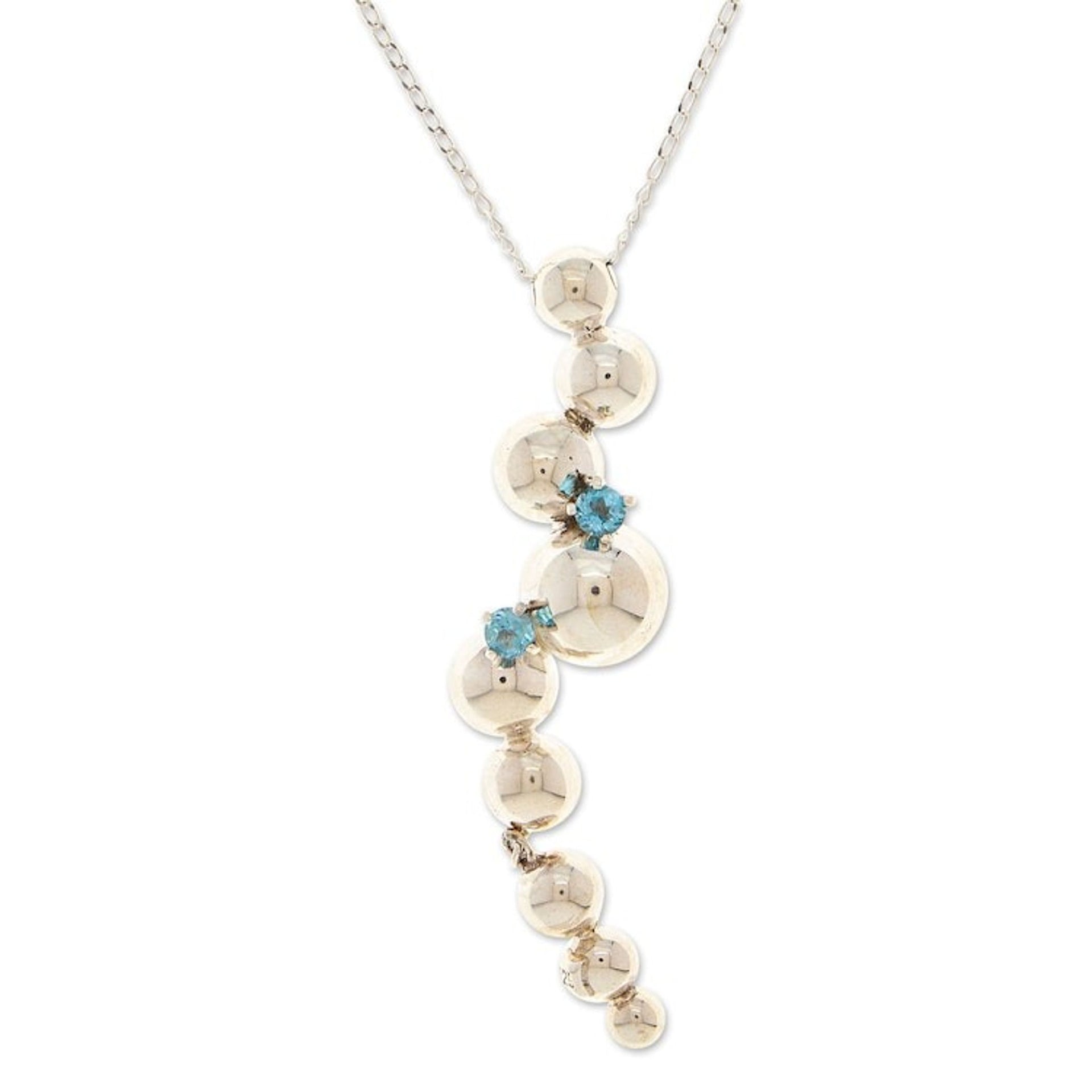 Polished Sterling Silver Pendant Necklace with Topaz Beads 'Strength Bubbles'