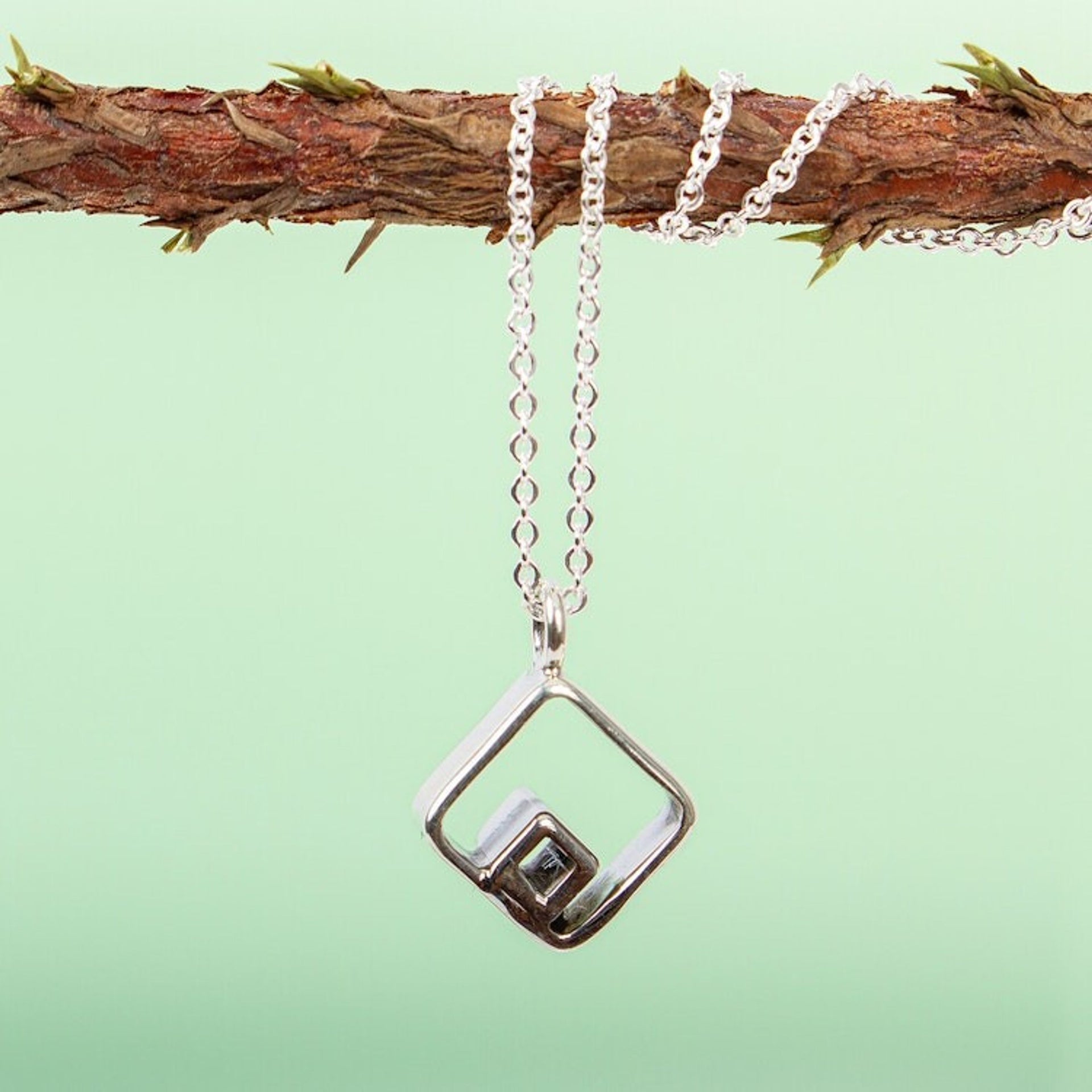 Artisan Made Modern Taxco Sterling Silver Pendant Necklace 'Diamond Duo'