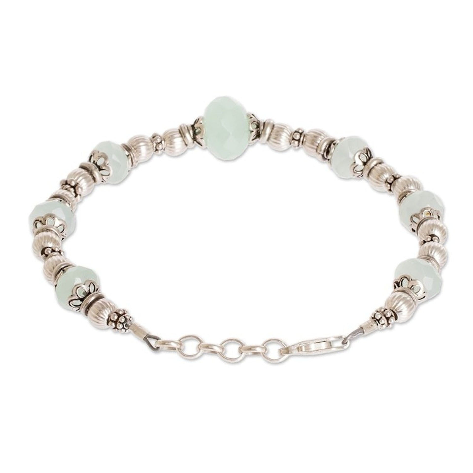 Aqua Chalcedony and Sterling Silver Beaded Bracelet 'Aqua Allure'