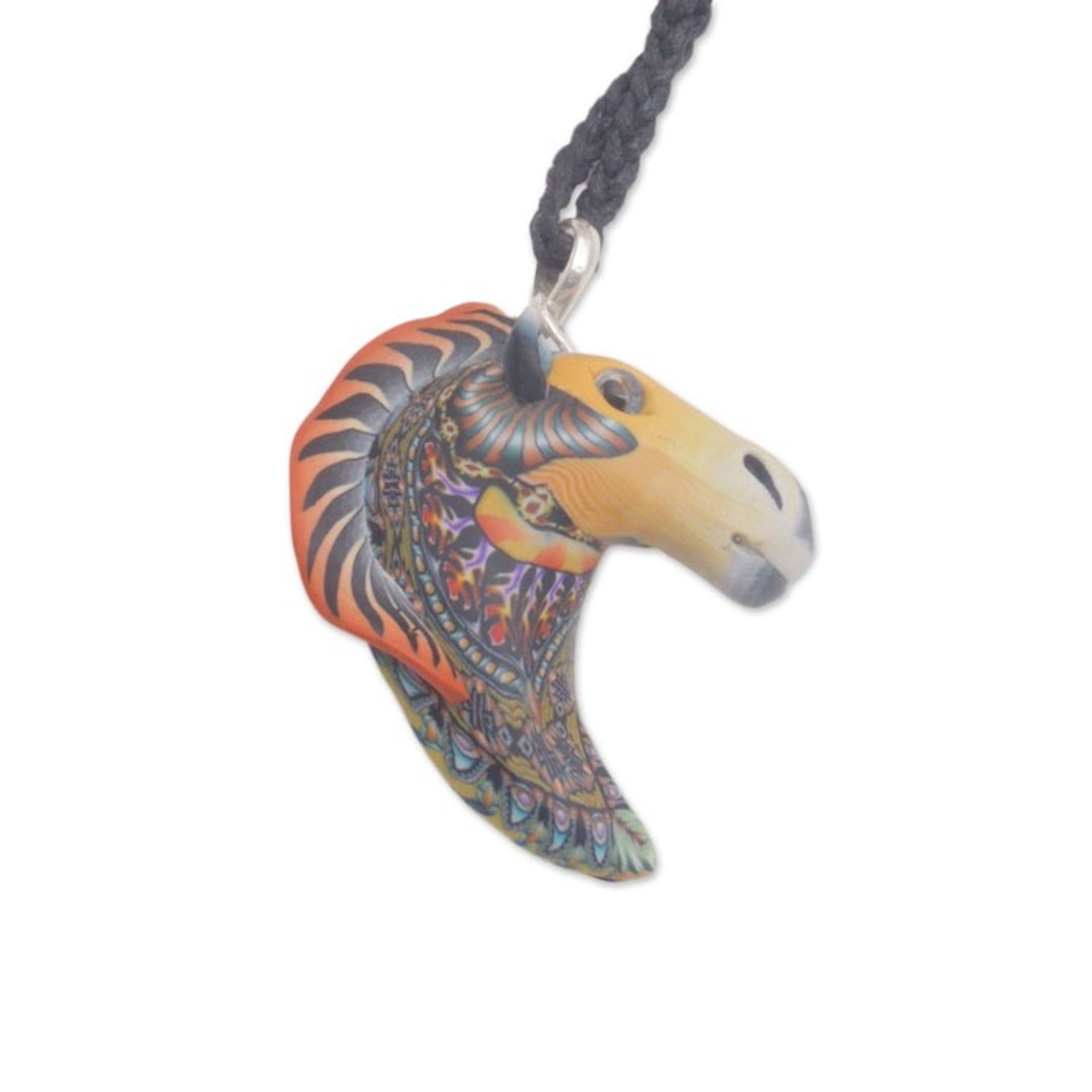Artisan Handmade Polymer Clay Horse Pendant Necklace 'Laughing Horse'