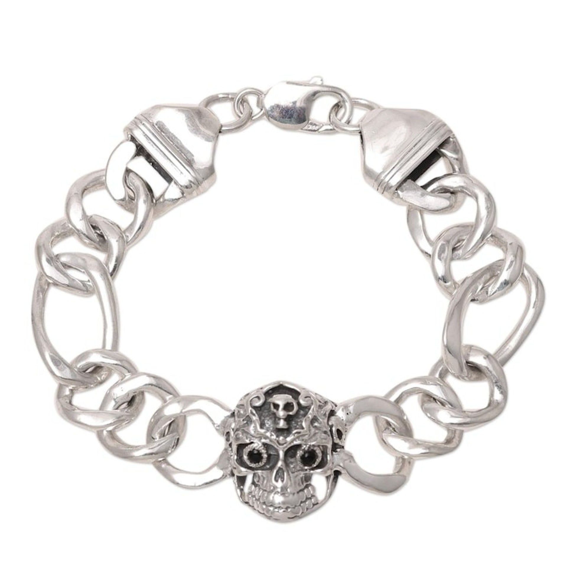 Men's Onyx Skull Pendant Bracelet from India 'Macabre Style'