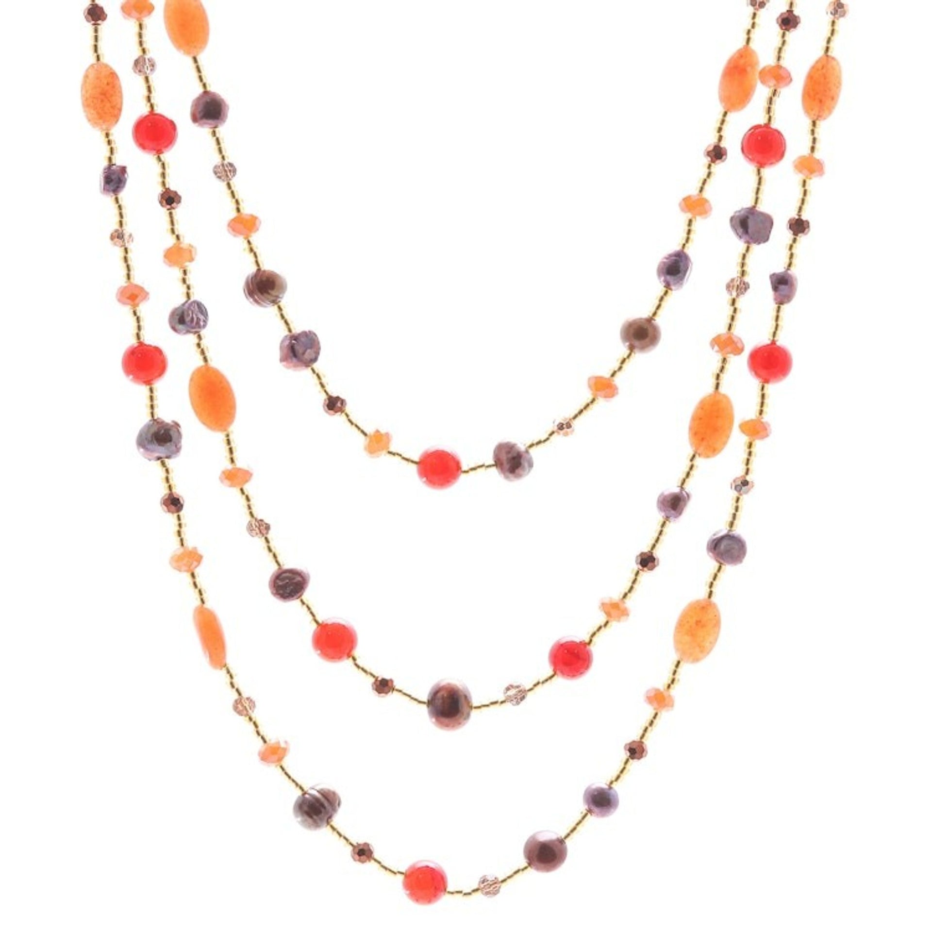 Colorful Multi-Gemstone Beaded Strand Necklace from Thailand 'Fancy Orange'