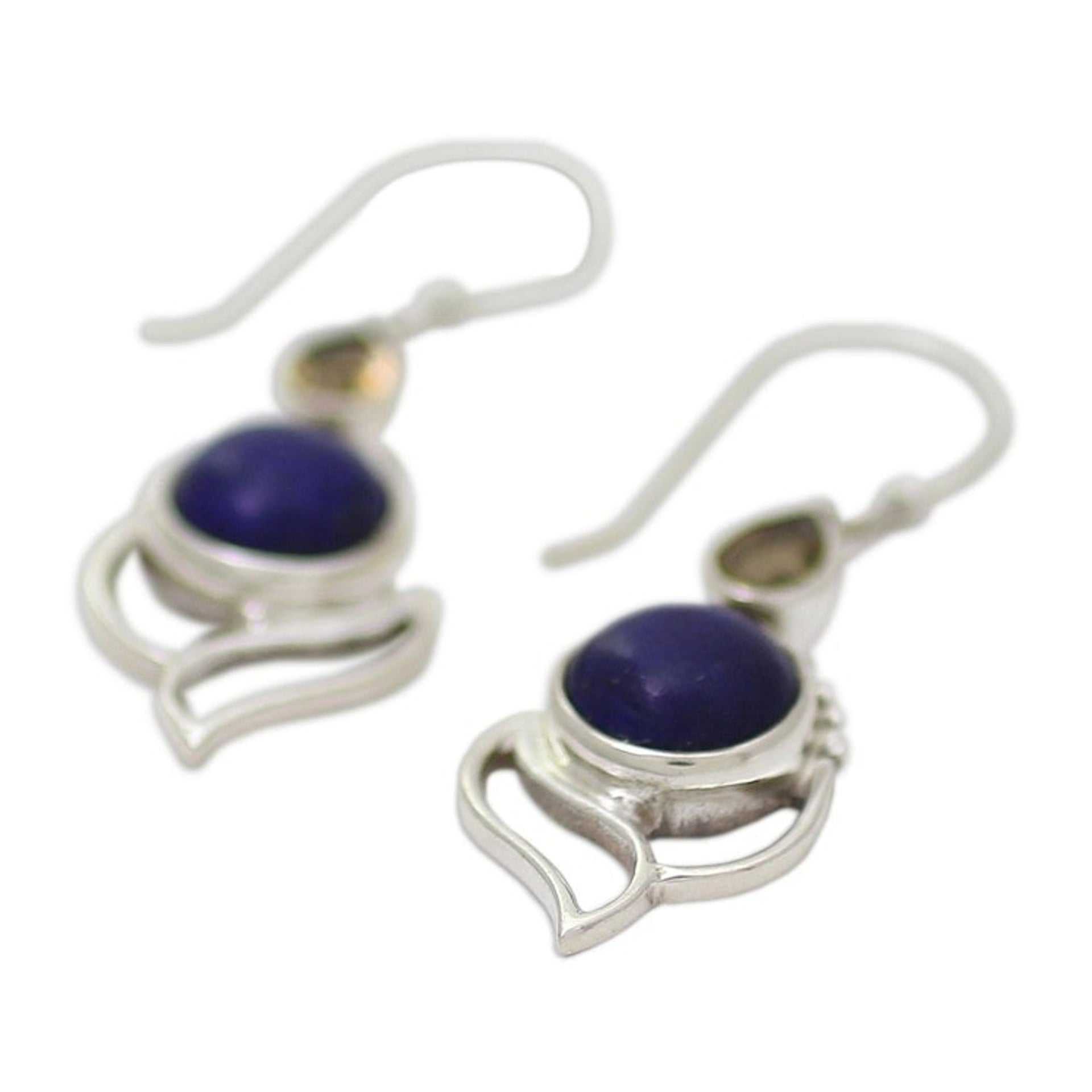 Citrine and Lapis Lazuli Dangle Earrings from India 'Starry Crest'