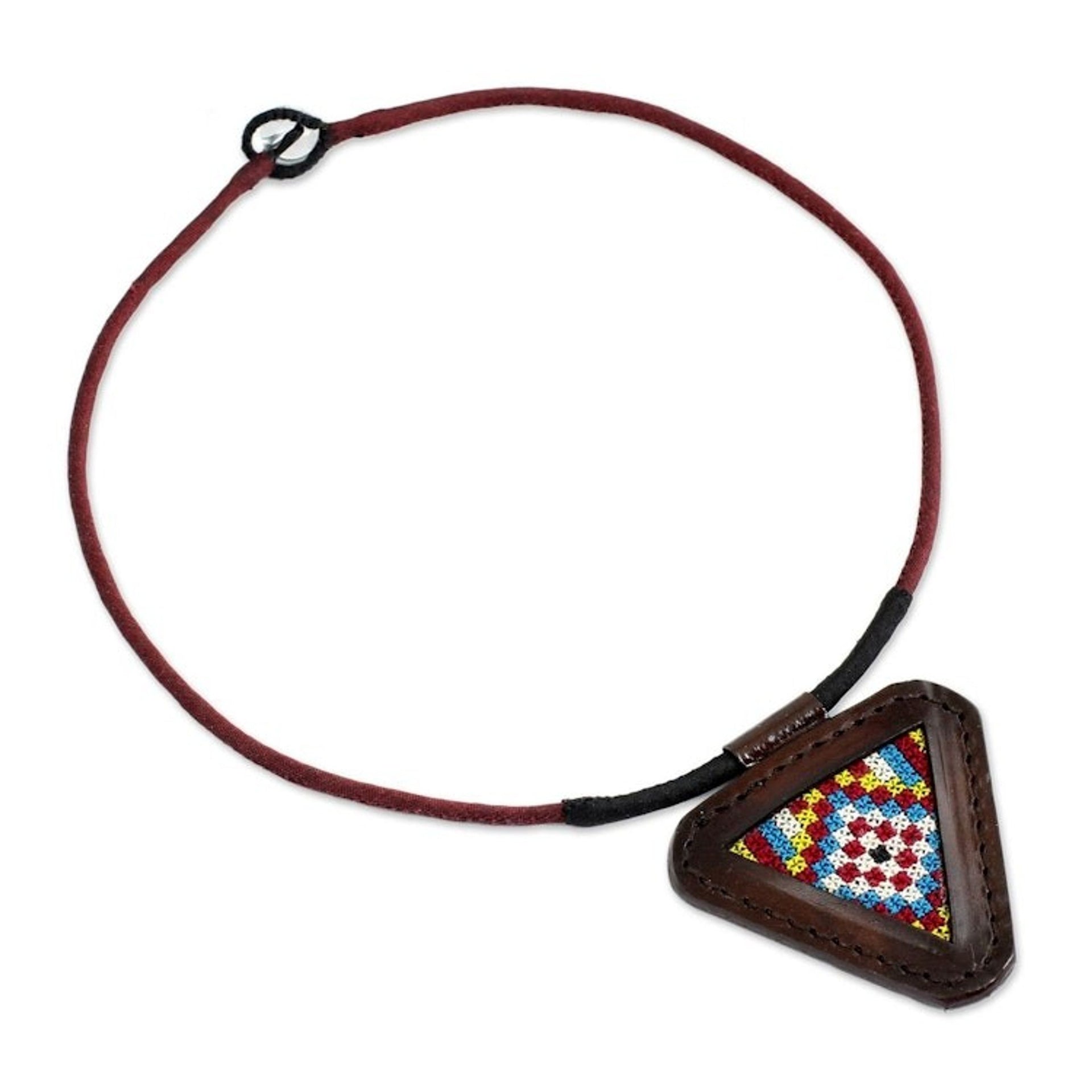 Artisan Crafted Cotton and Leather Necklace 'Vibrant Hill Tribe'