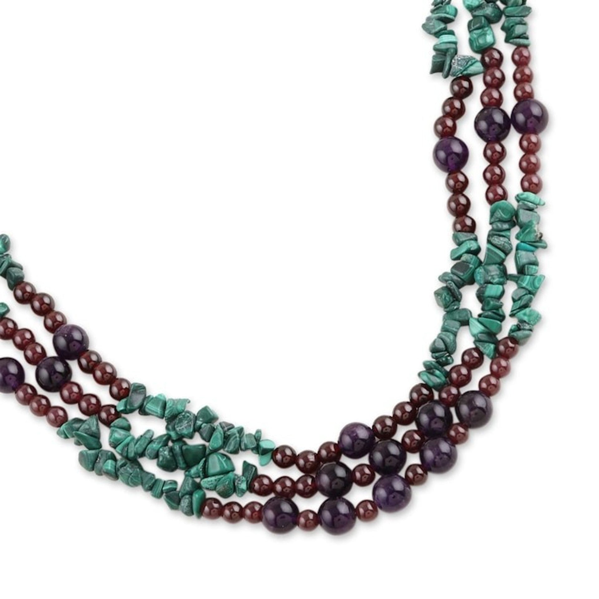 Malachite and amethyst strand necklace 'Jacaranda Passions'