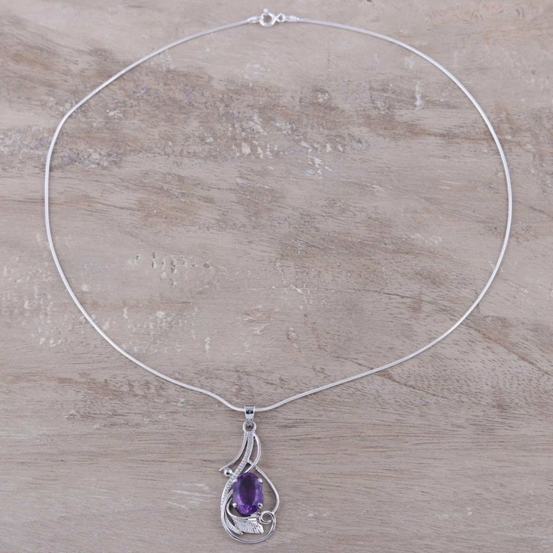 Amethyst and Sterling Silver Fair Trade Necklace 'Sweet Sonnet'